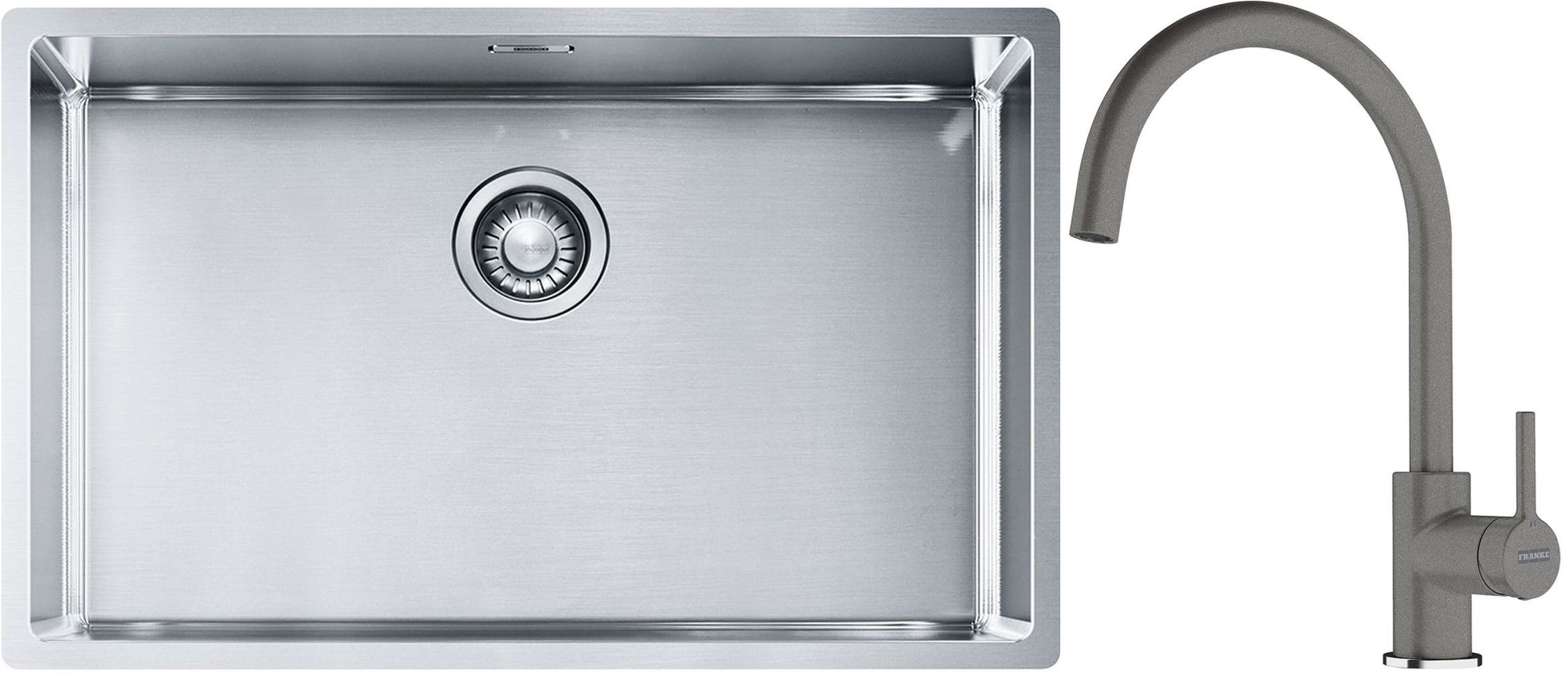 Set lavello in acciaio Franke Box 127.0453.658, rubinetto da cucina Franke Lina 115.0626.022
