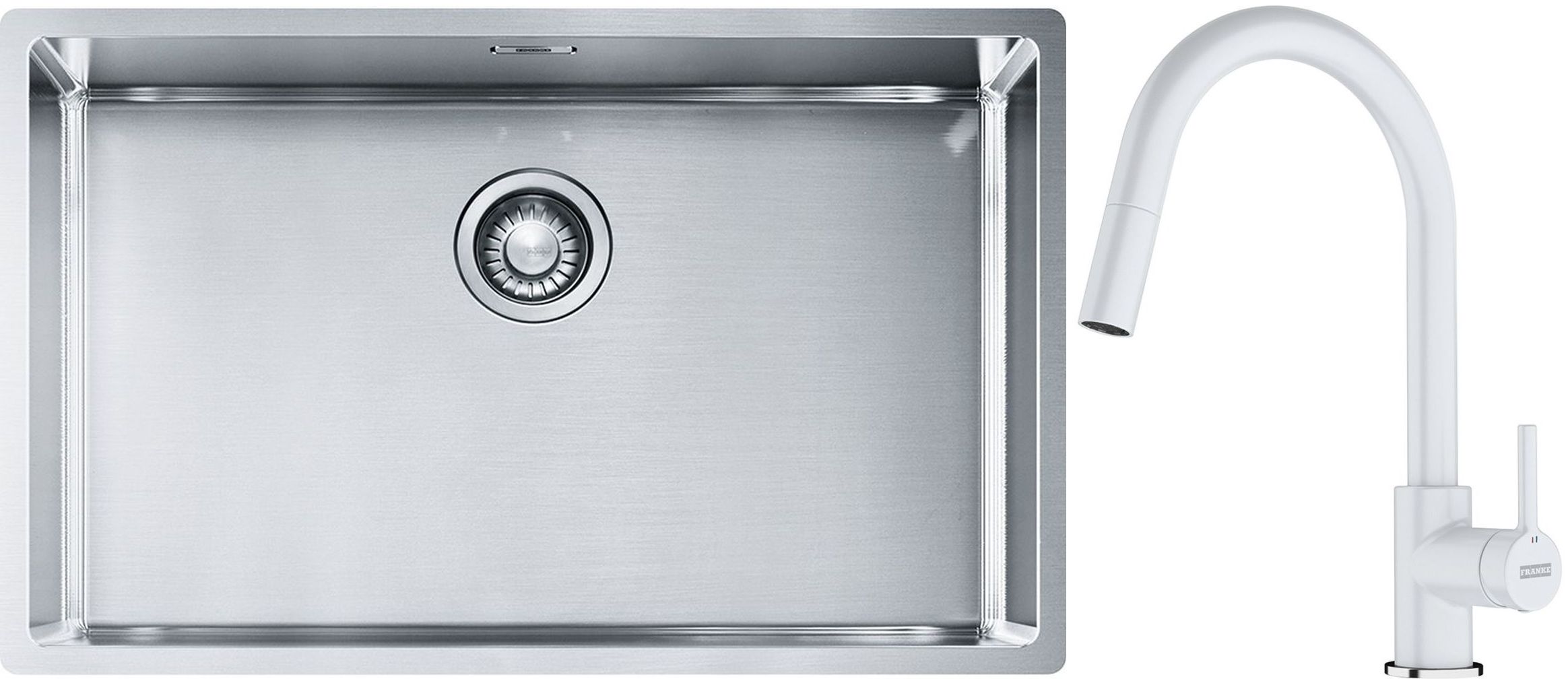 Set lavello in acciaio Franke Box 127.0453.658, rubinetto da cucina Franke Lina 115.0626.081