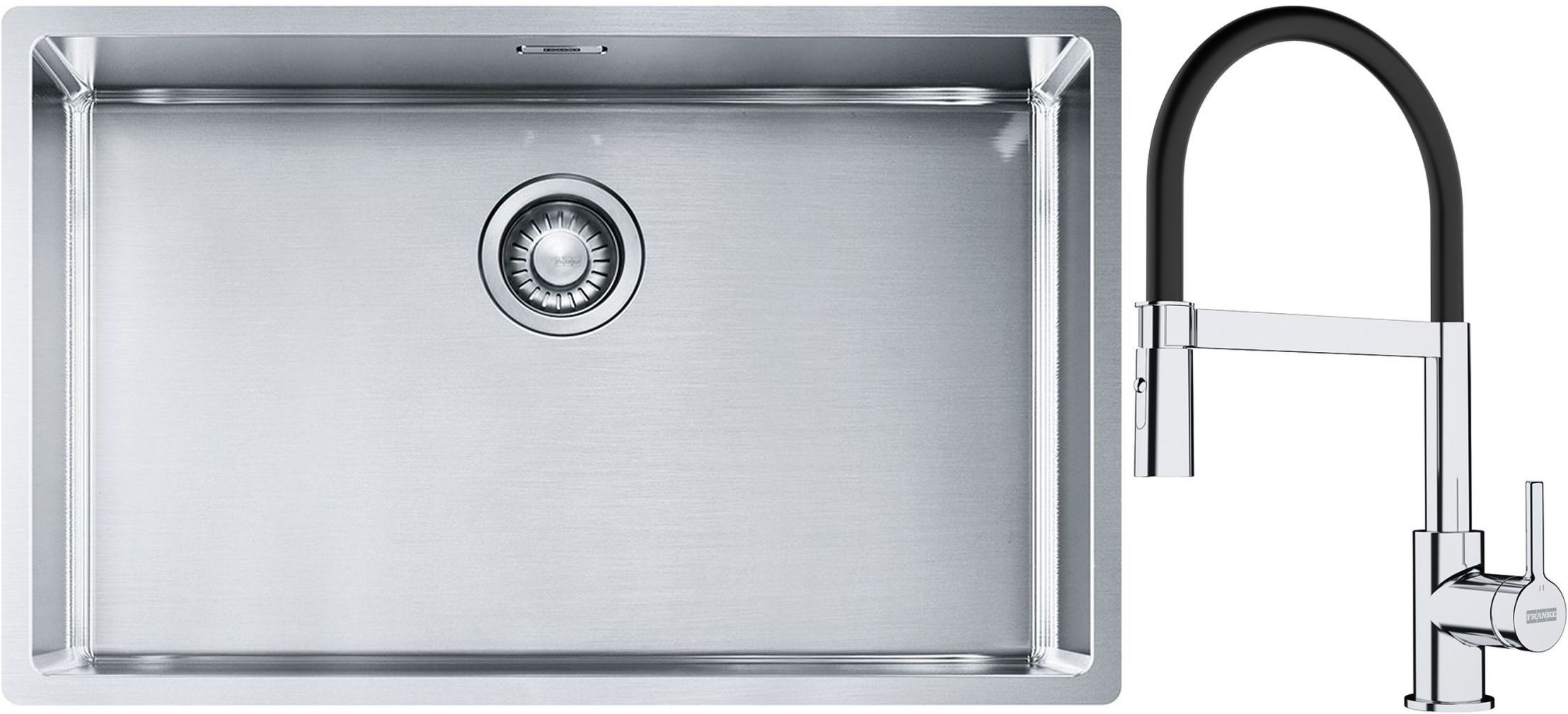 Set lavello in acciaio Franke Box 127.0453.658, rubinetto da cucina Franke Lina 115.0626.085