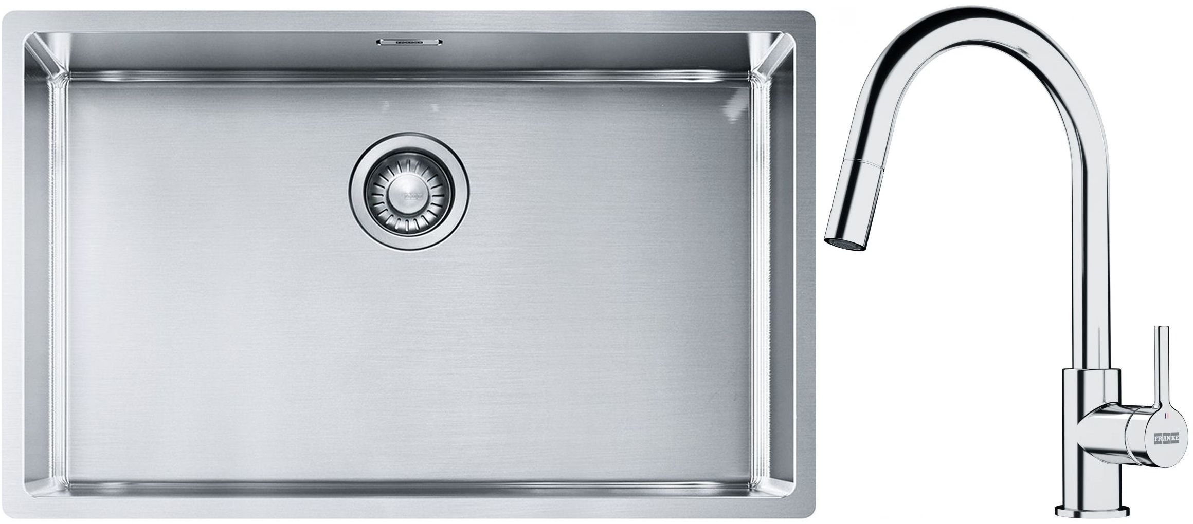 Set lavello in acciaio Franke Box 127.0453.658, rubinetto da cucina Franke Lina 115.0693.229