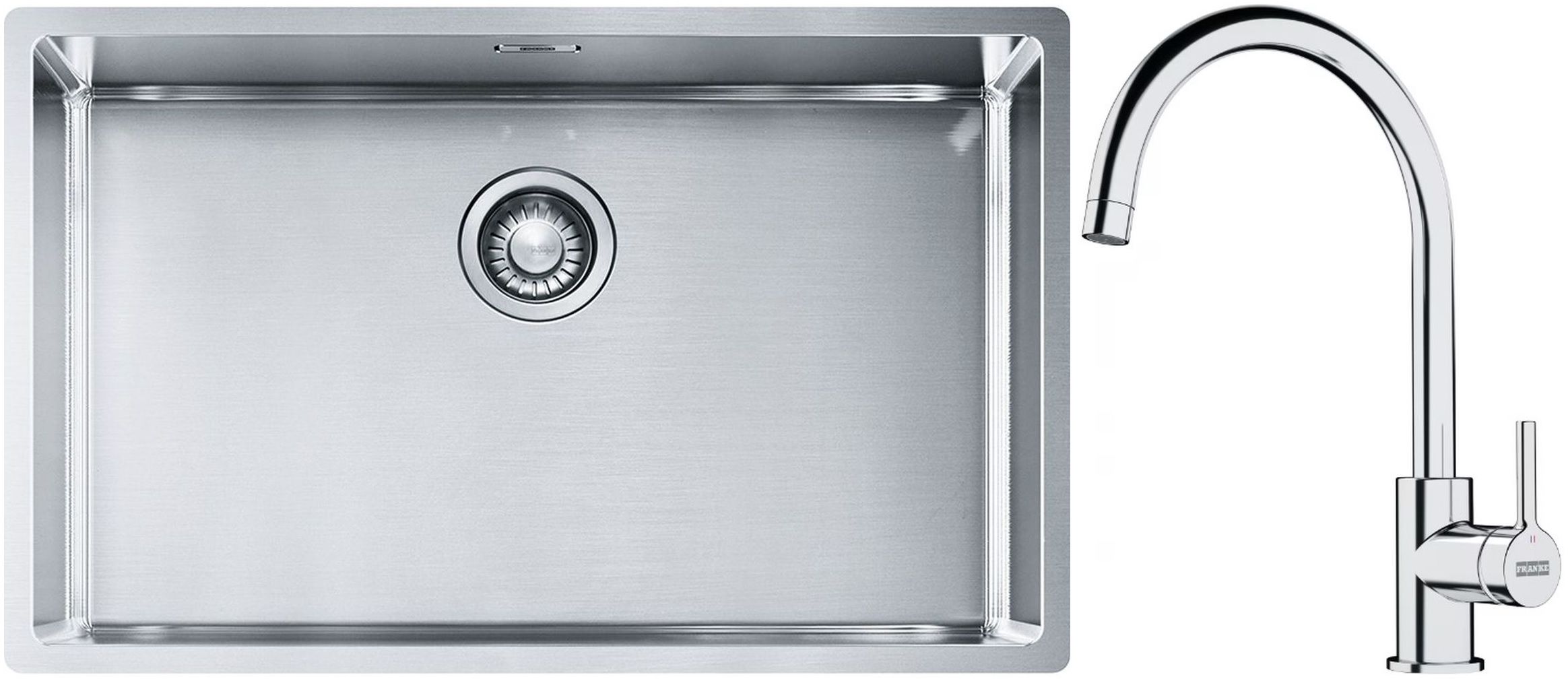 Set lavello in acciaio Franke Box 127.0453.658, rubinetto da cucina Franke Lina 115.0693.228