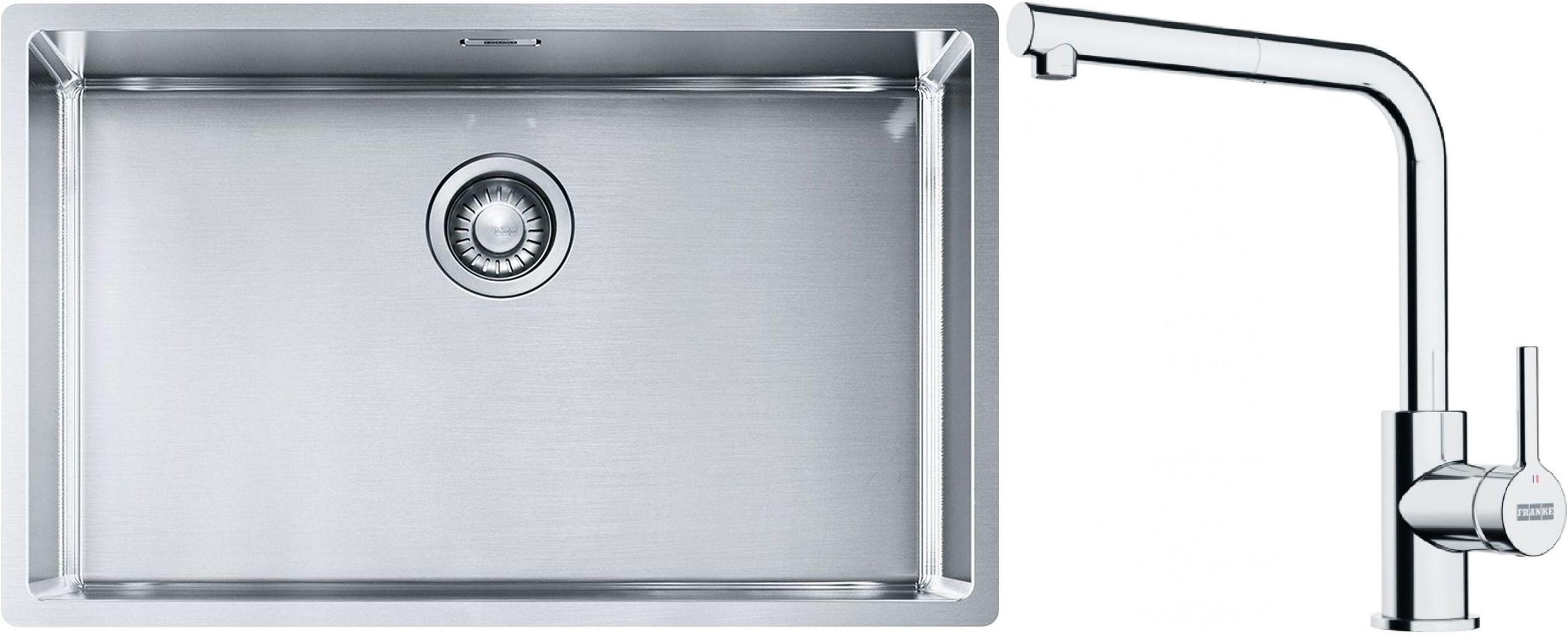 Set lavello in acciaio Franke Box 127.0453.658, rubinetto da cucina Franke Lina 115.0712.420