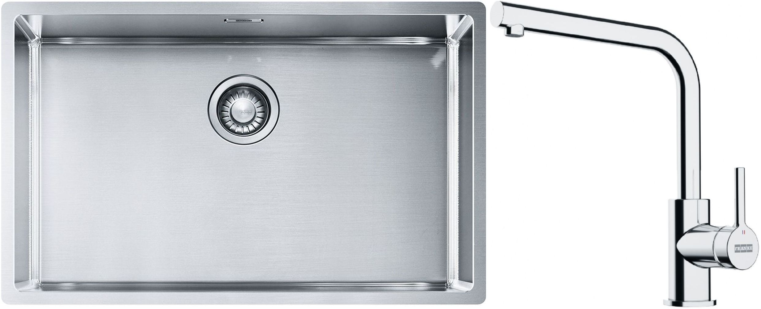 Set lavello in acciaio Franke Box 127.0453.658, rubinetto da cucina Franke Lina 115.0693.230