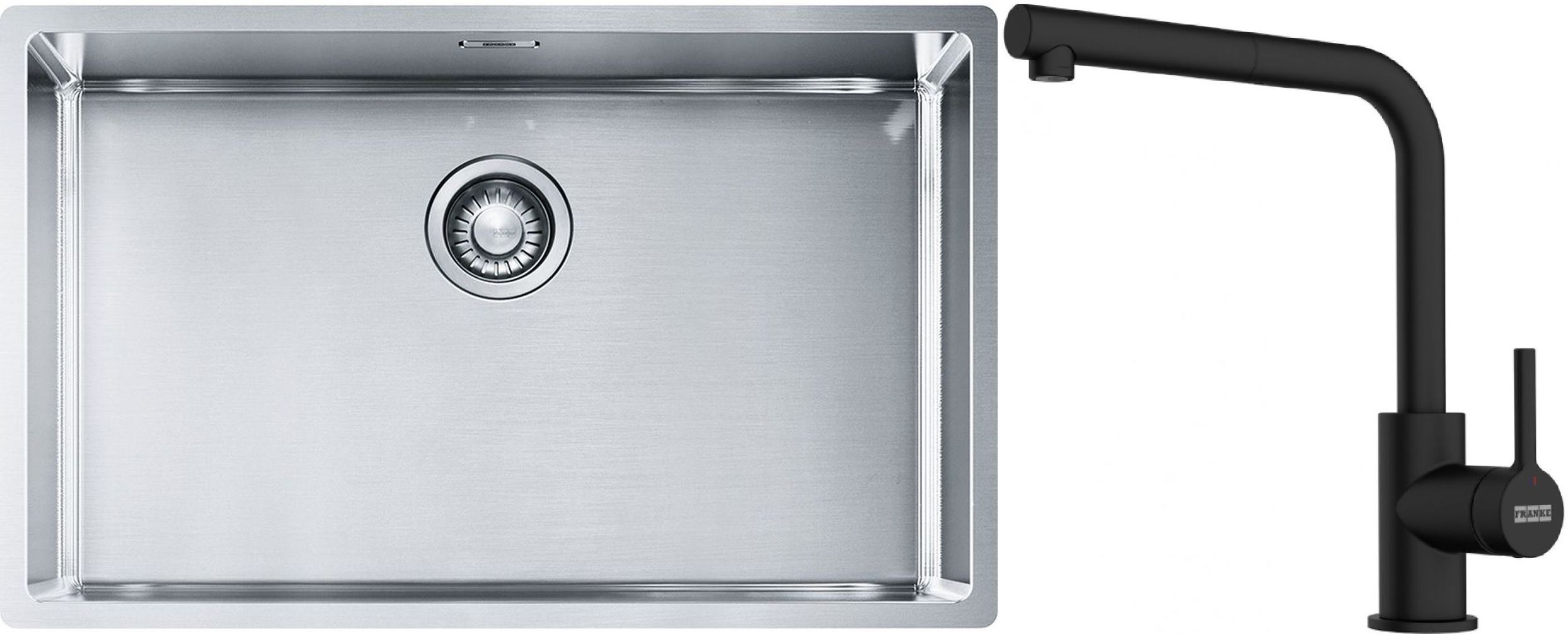 Set lavello in acciaio Franke Box 127.0453.658, rubinetto da cucina Franke Lina 115.0712.435