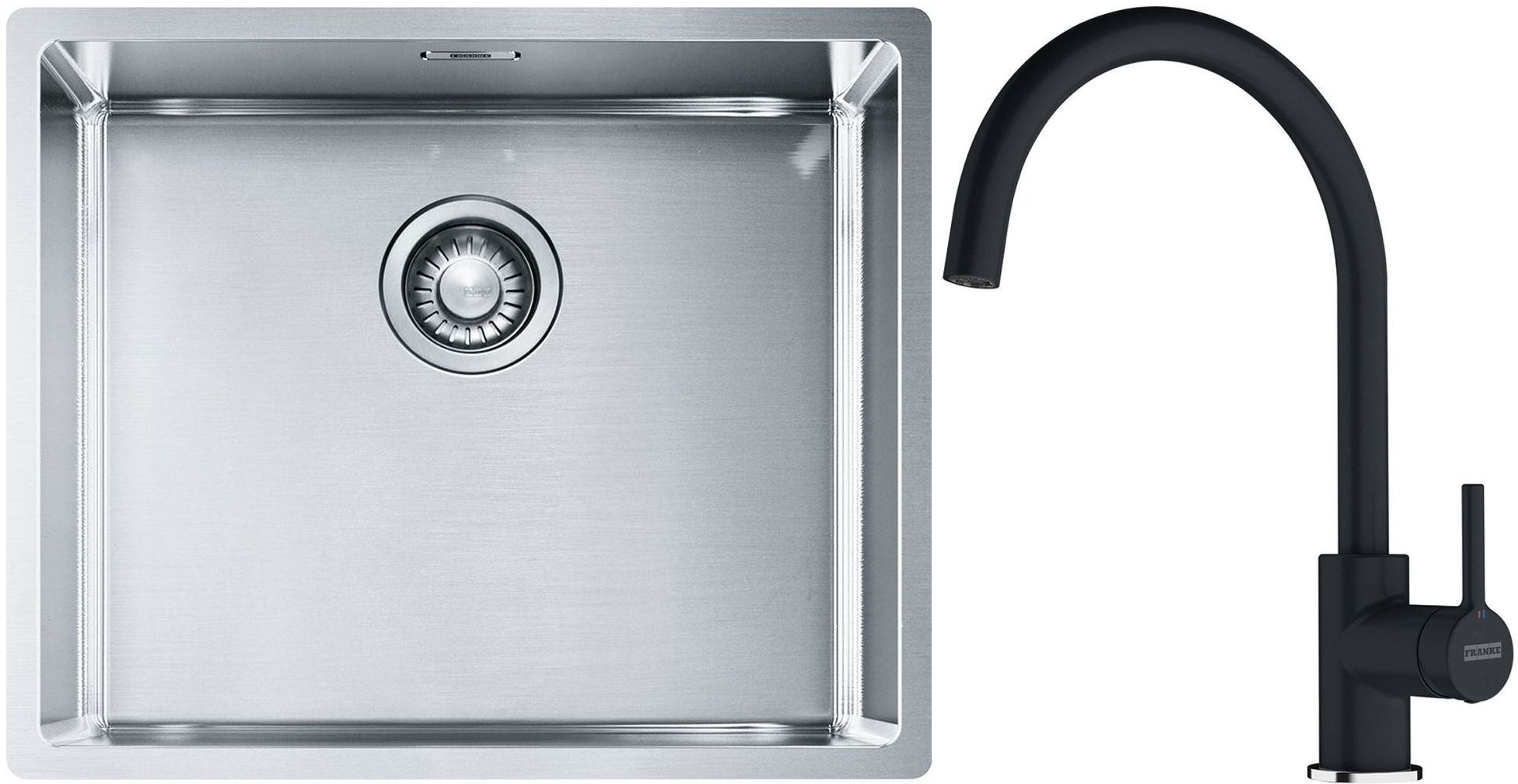 Set lavello in acciaio Franke Box 127.0453.656, rubinetto da cucina Franke Lina 115.0626.019