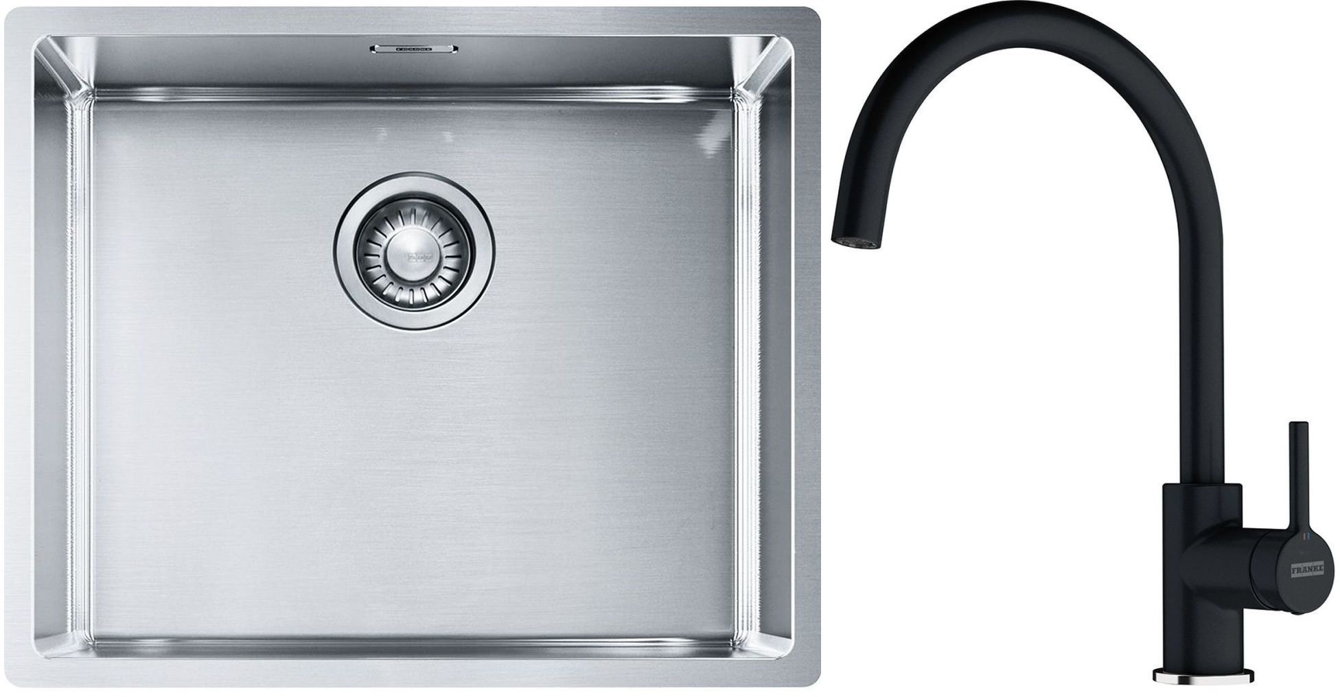 Set lavello in acciaio Franke Box 127.0453.656, rubinetto da cucina Franke Lina 115.0626.020