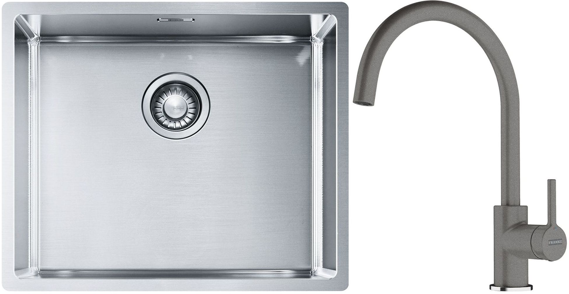 Set lavello in acciaio Franke Box 127.0453.656, rubinetto da cucina Franke Lina 115.0626.022