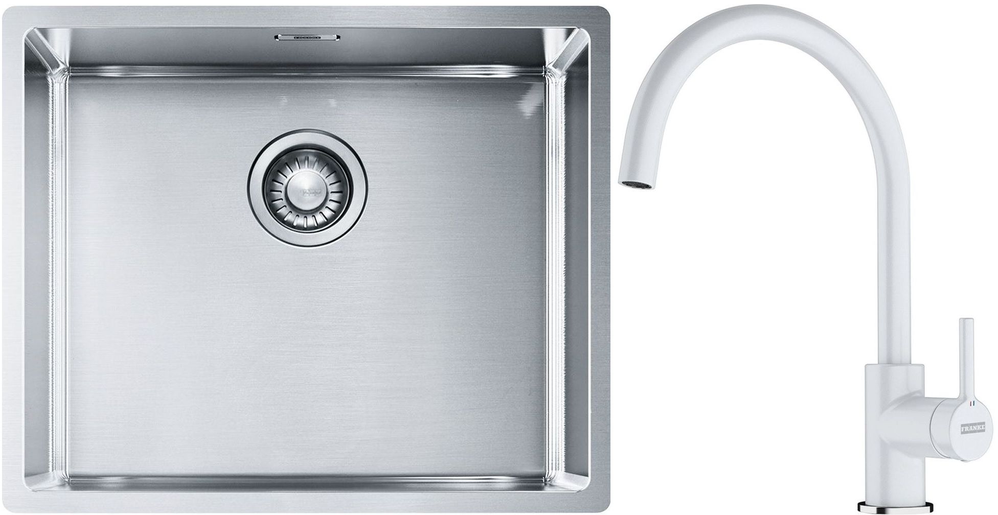 Set lavello in acciaio Franke Box 127.0453.656, rubinetto da cucina Franke Lina 115.0626.024