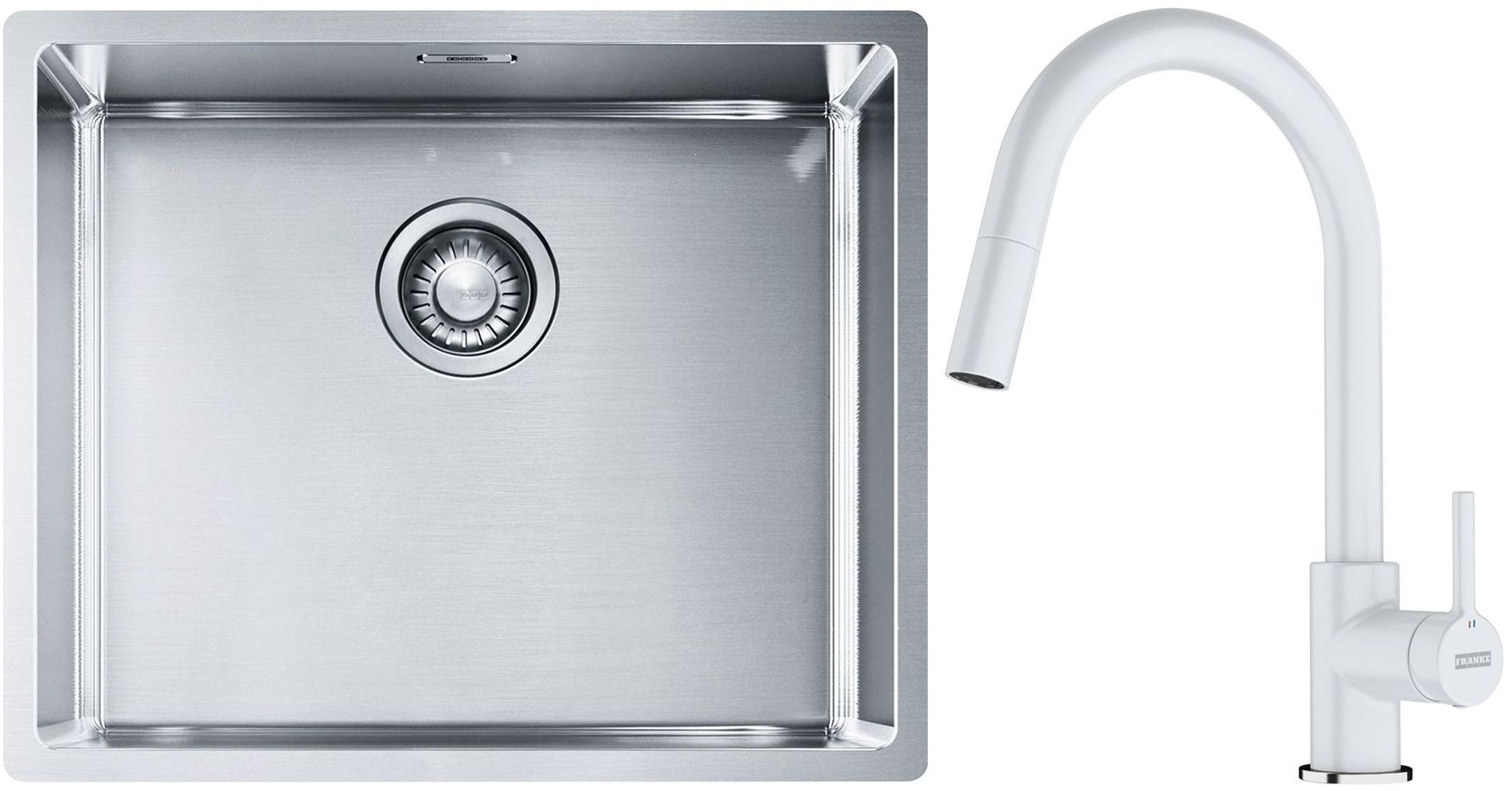 Set lavello in acciaio Franke Box 127.0453.656, rubinetto da cucina Franke Lina 115.0626.081