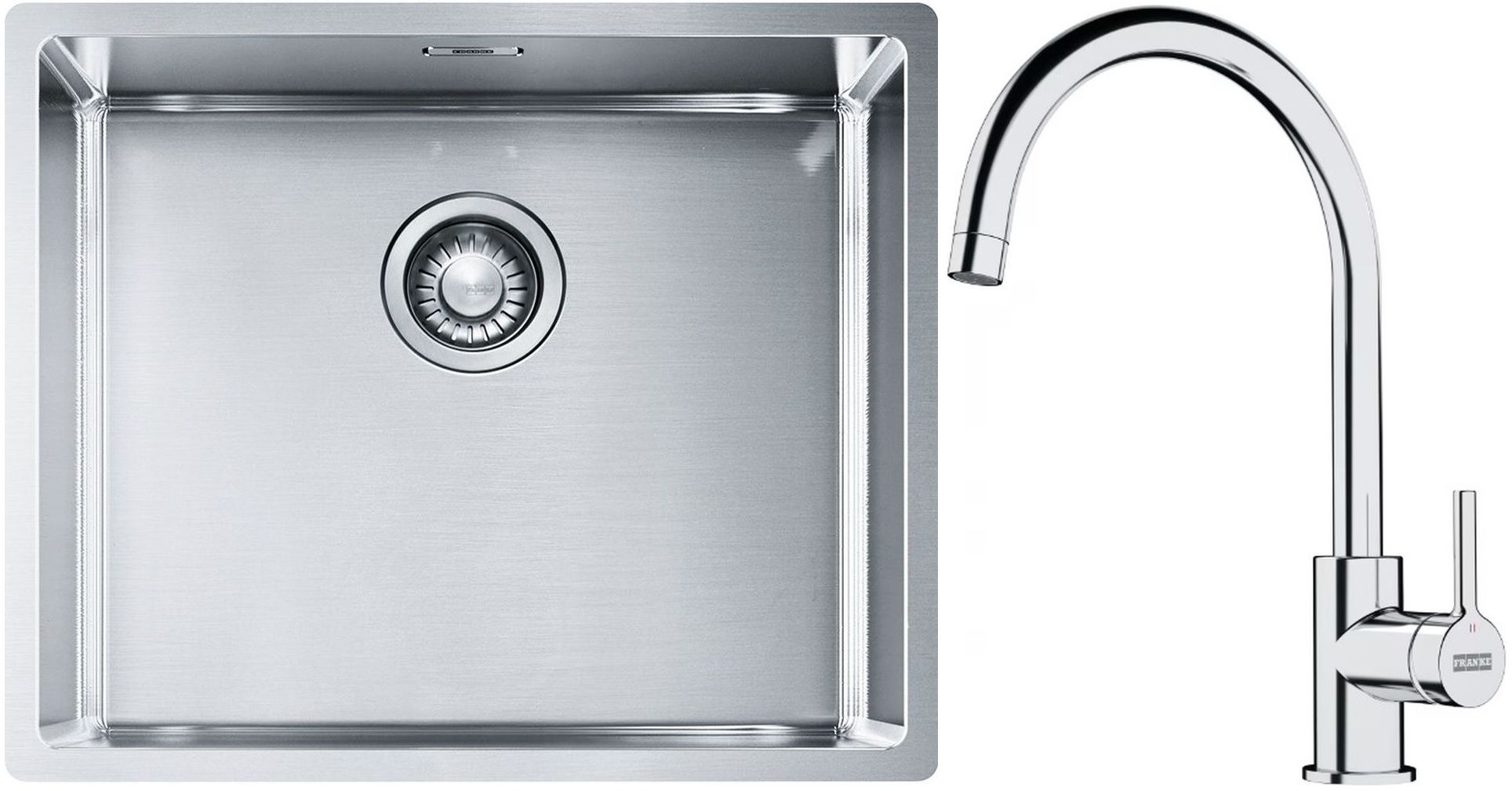 Set lavello in acciaio Franke Box 127.0453.656, rubinetto da cucina Franke Lina 115.0693.228