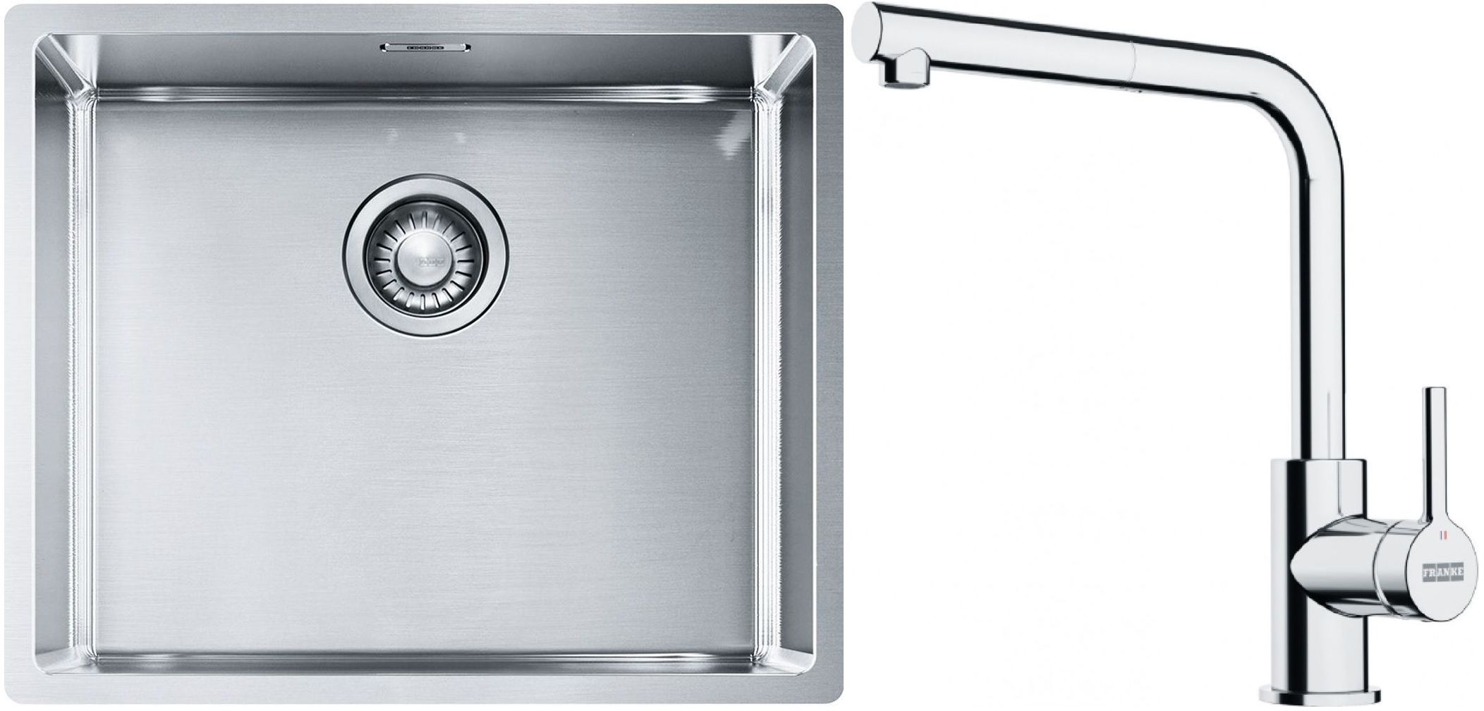 Set lavello in acciaio Franke Box 127.0453.656, rubinetto da cucina Franke Lina 115.0712.420