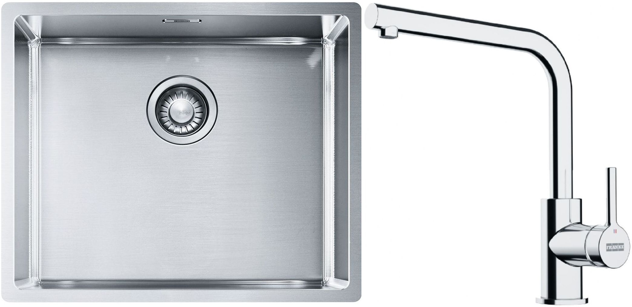 Set lavello in acciaio Franke Box 127.0453.656, rubinetto da cucina Franke Lina 115.0693.230