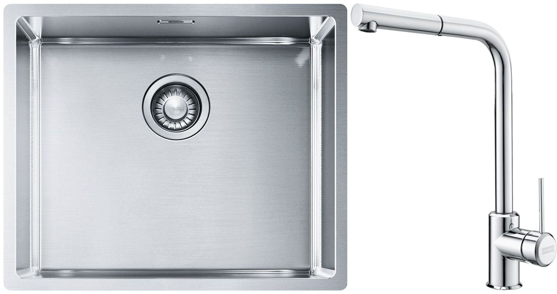 Set lavello in acciaio Franke Box 127.0453.656, rubinetto da cucina Franke Sirius Side 115.0668.280