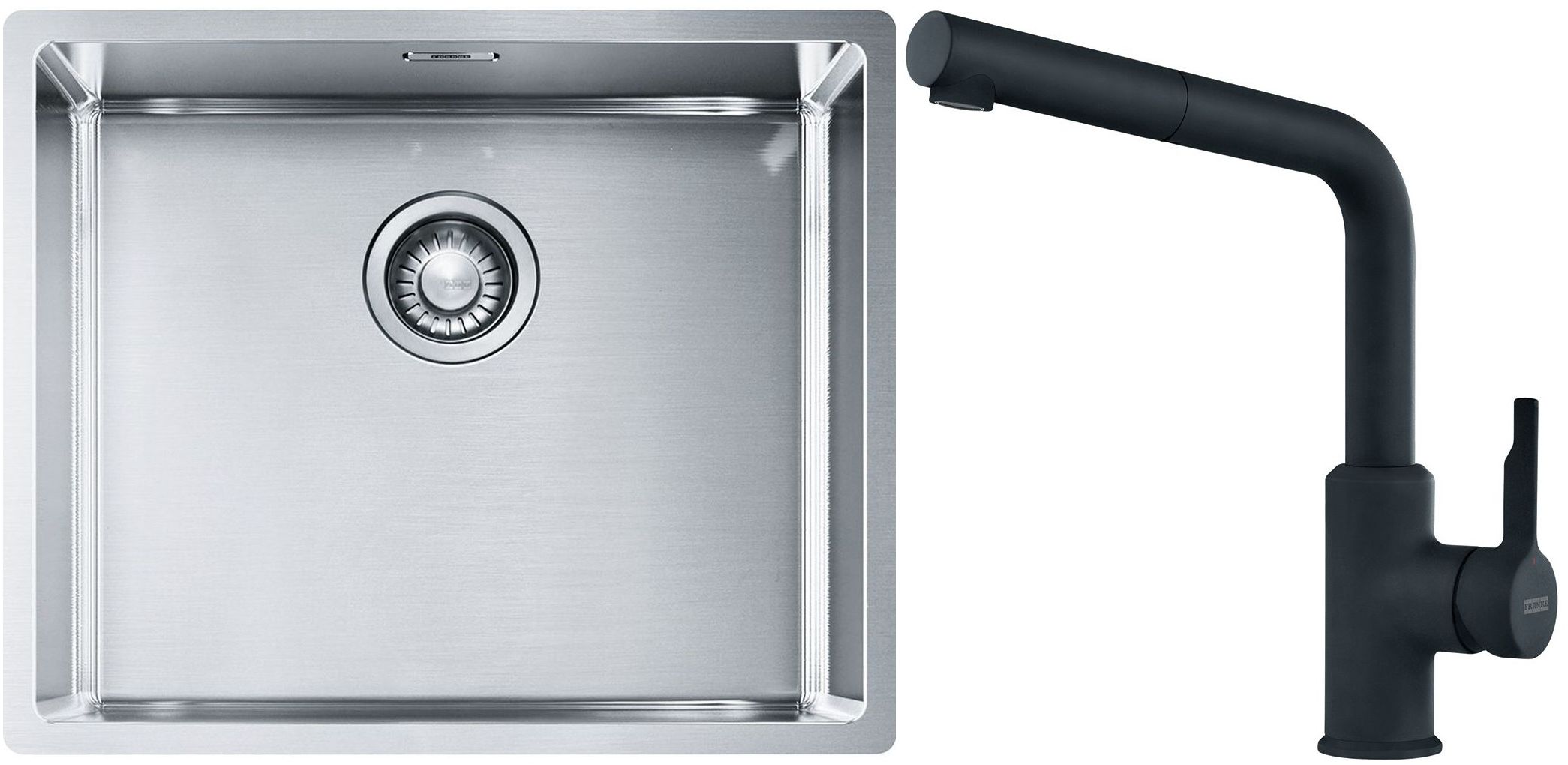 Set lavello in acciaio Franke Box 127.0453.656, rubinetto da cucina Franke Urban 115.0627.523