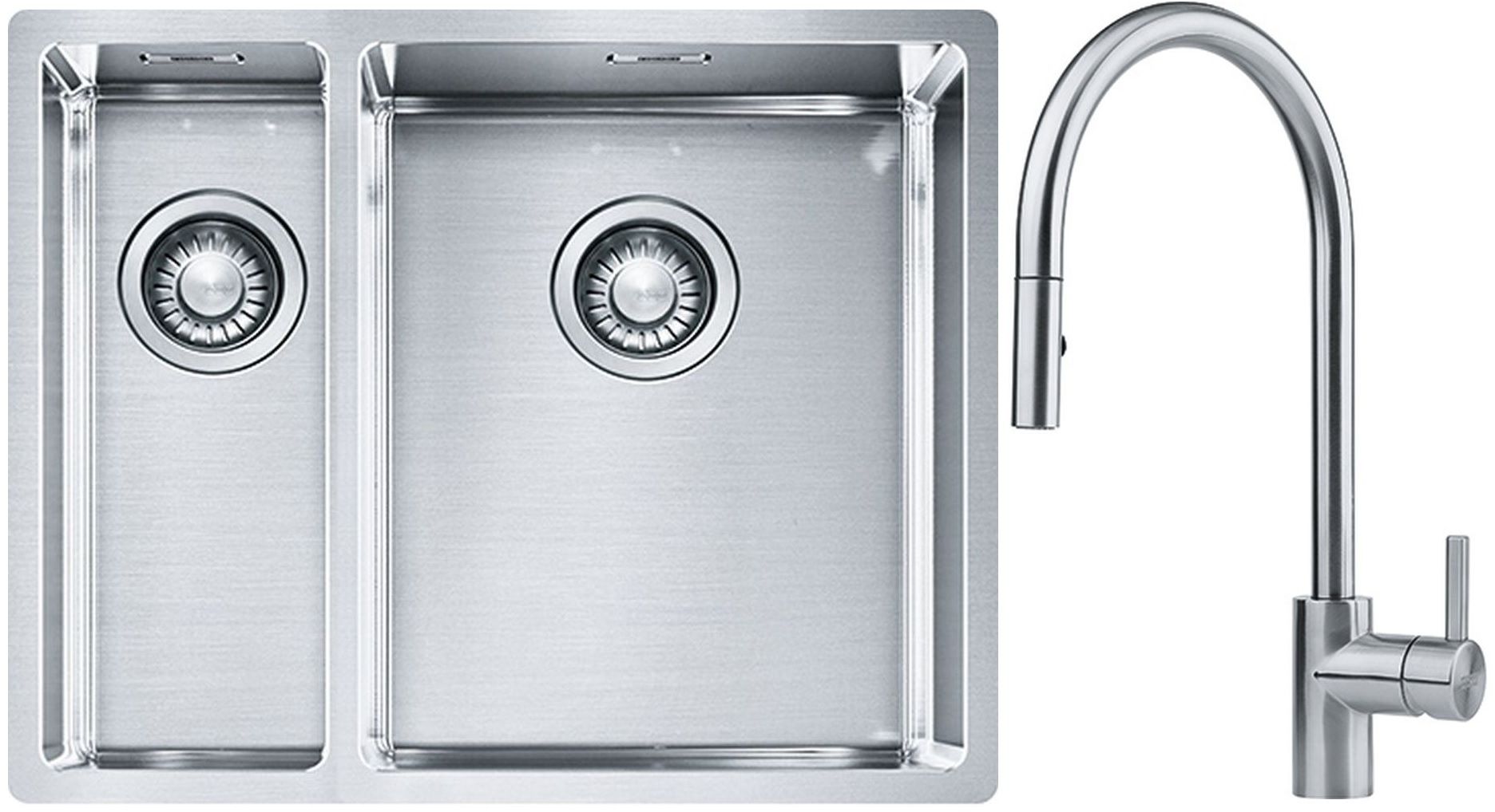Set lavello in acciaio Franke Box 127.0369.916, rubinetto da cucina Franke Eos 115.0590.045