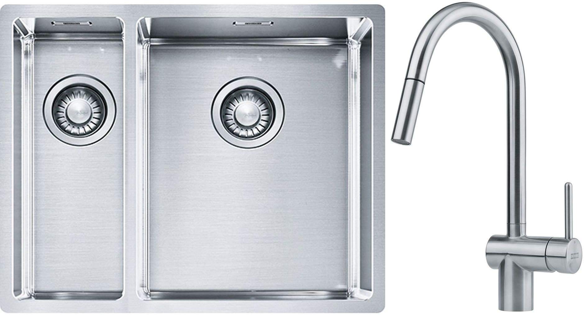 Set lavello in acciaio Franke Box 127.0369.916, rubinetto da cucina Franke Atlas 115.0590.047