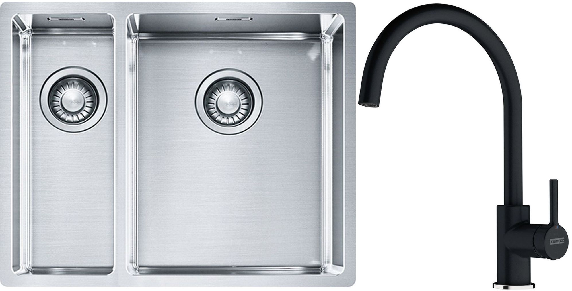 Set lavello in acciaio Franke Box 127.0369.916, rubinetto da cucina Franke Lina 115.0626.020