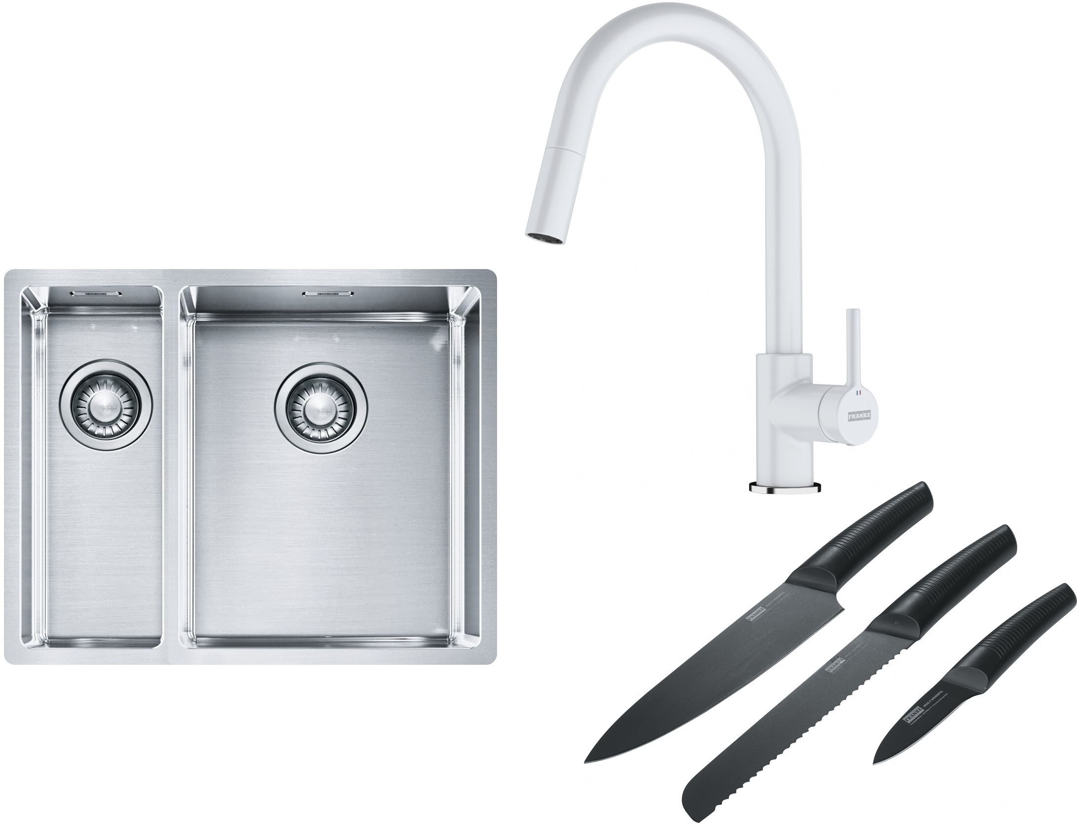 Set lavello in acciaio Franke Box 127.0369.916, rubinetto da cucina Franke Lina 115.0626.081, 112.0545.792