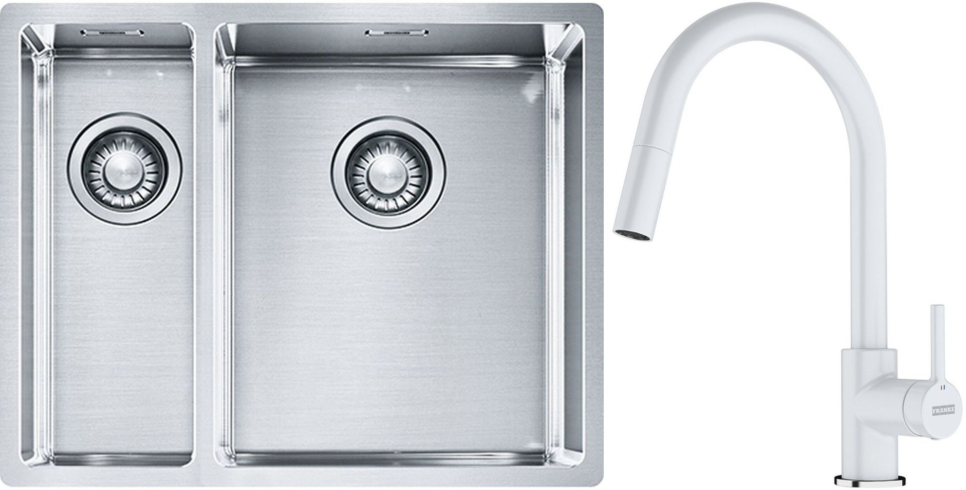 Set lavello in acciaio Franke Box 127.0369.916, rubinetto da cucina Franke Lina 115.0626.081