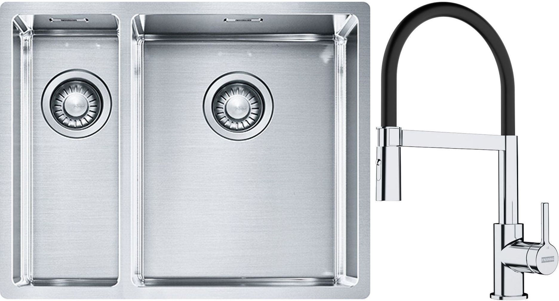 Set lavello in acciaio Franke Box 127.0369.916, rubinetto da cucina Franke Lina 115.0626.085