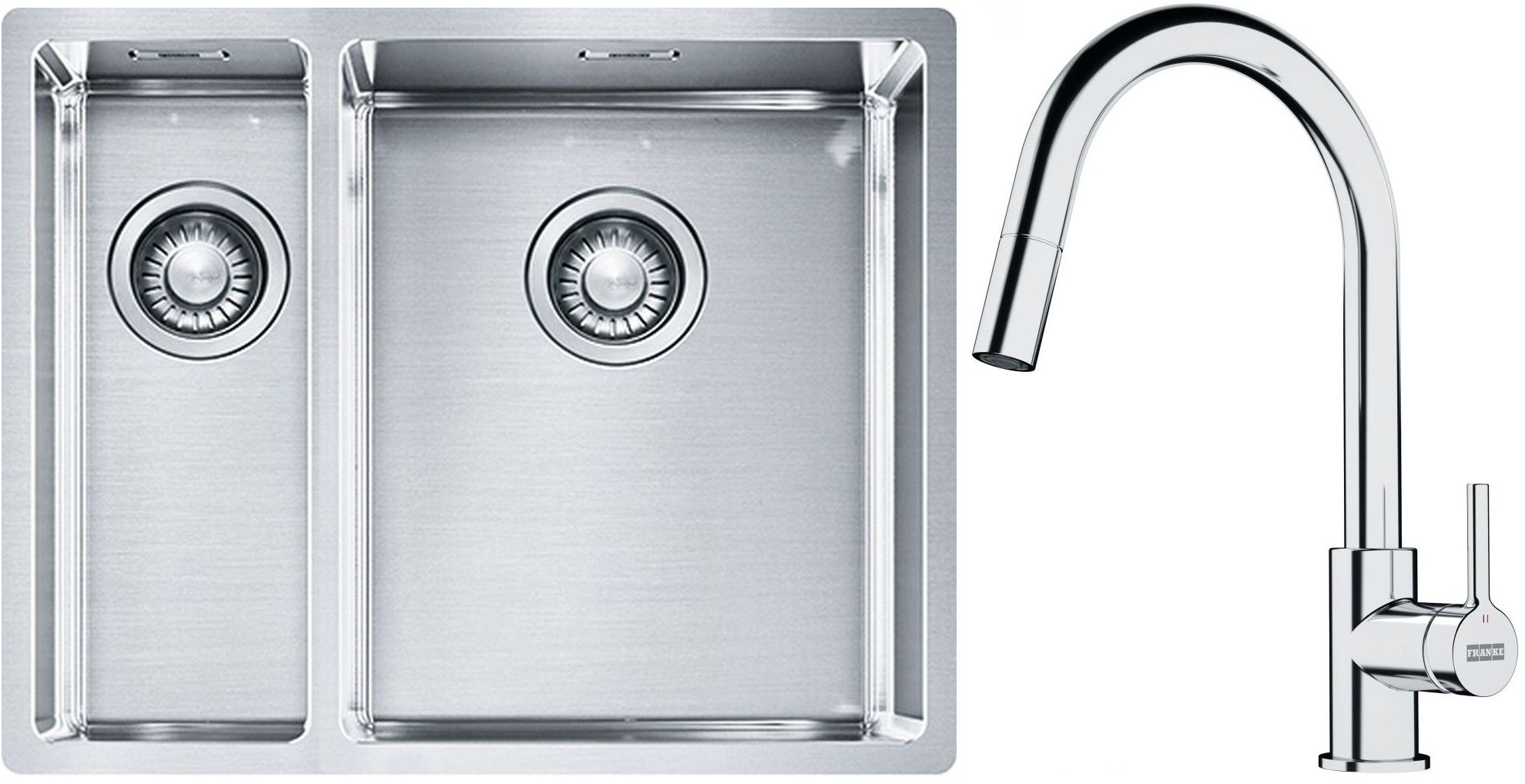 Set lavello in acciaio Franke Box 127.0369.916, rubinetto da cucina Franke Lina 115.0693.229
