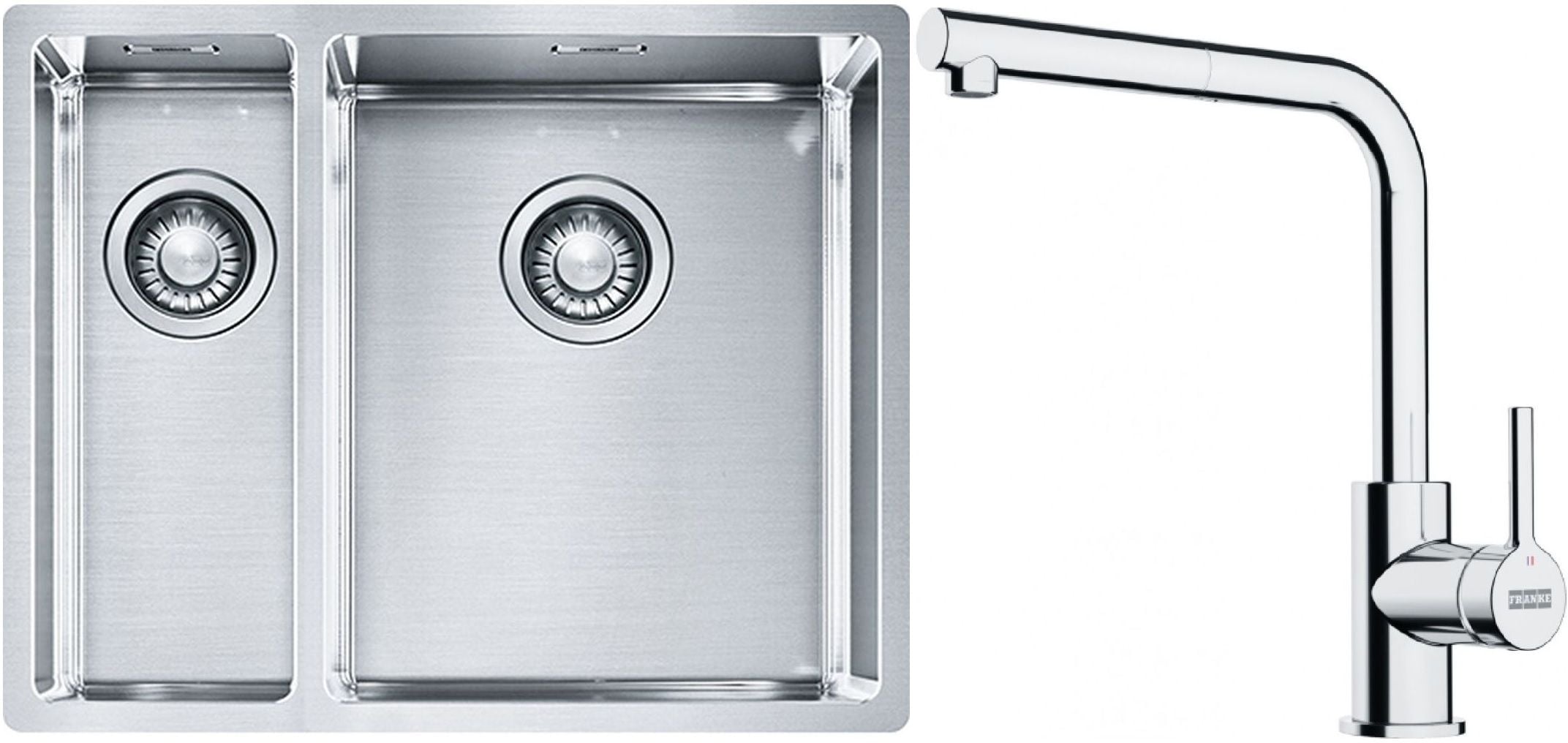 Set lavello in acciaio Franke Box 127.0369.916, rubinetto da cucina Franke Lina 115.0712.420