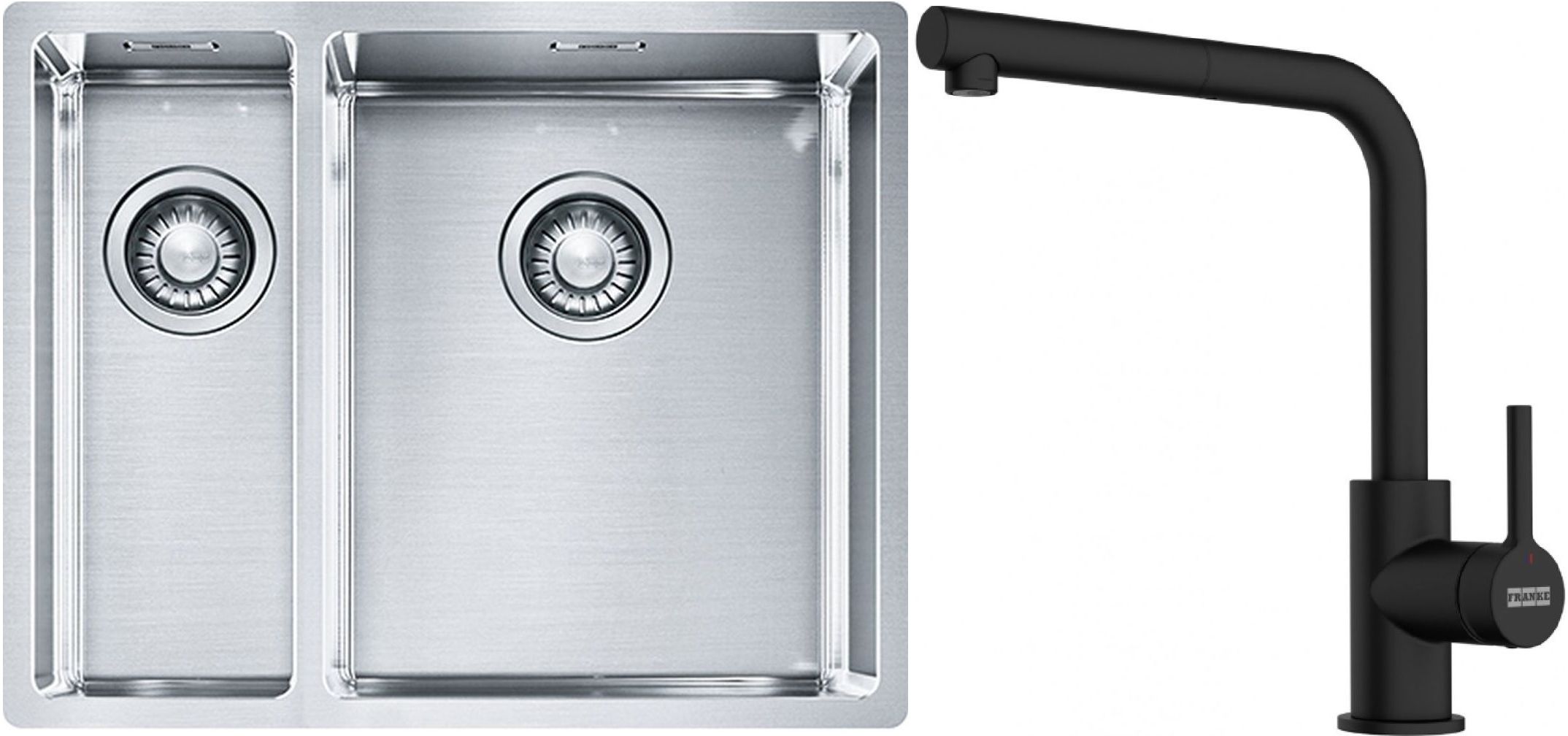 Set lavello in acciaio Franke Box 127.0369.916, rubinetto da cucina Franke Lina 115.0712.435
