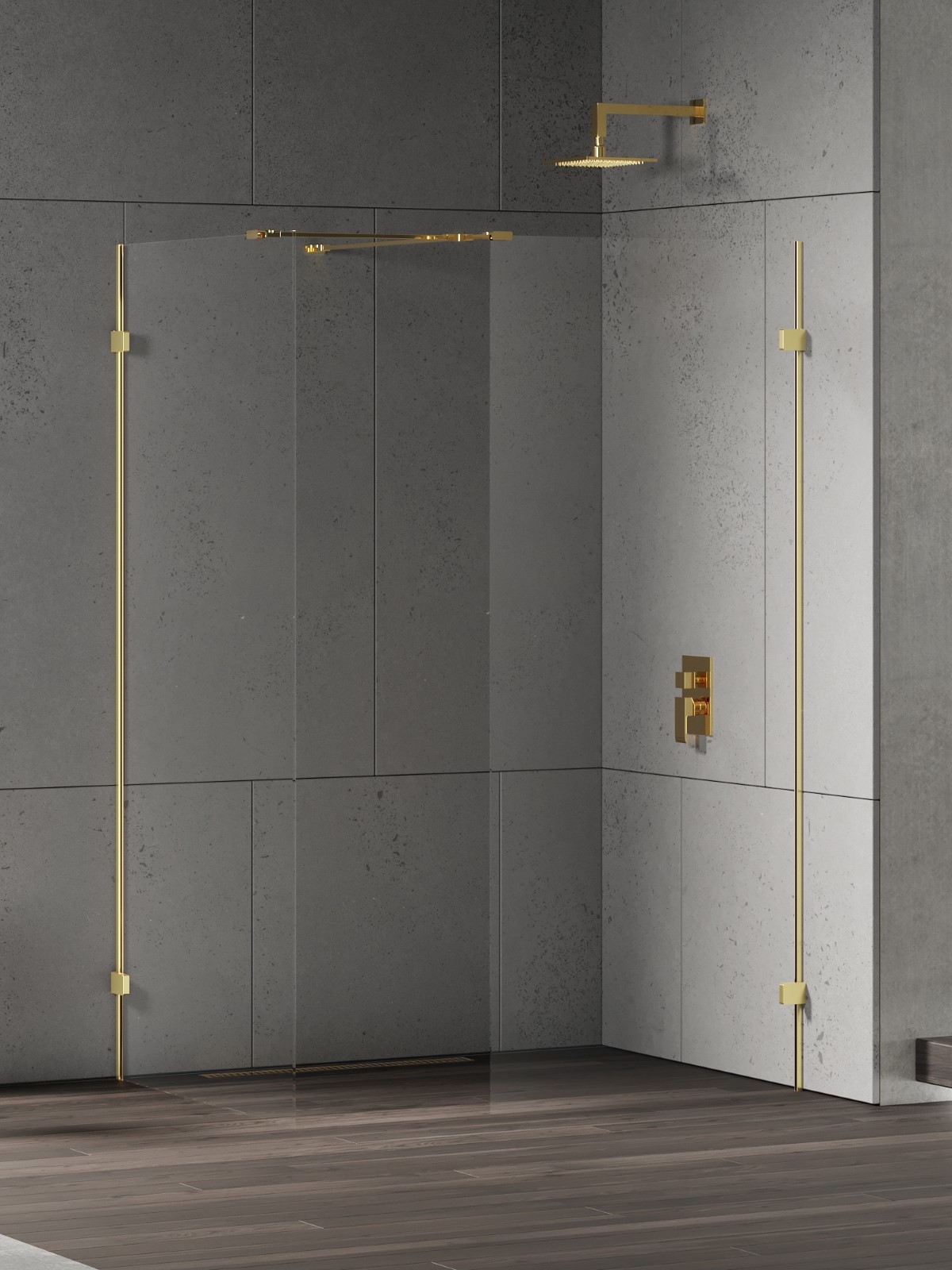 New Trendy Eventa Gold Shine box doccia walk-in 150x100 cm rettangolare oro lucida/vetro trasparente EXK-4883