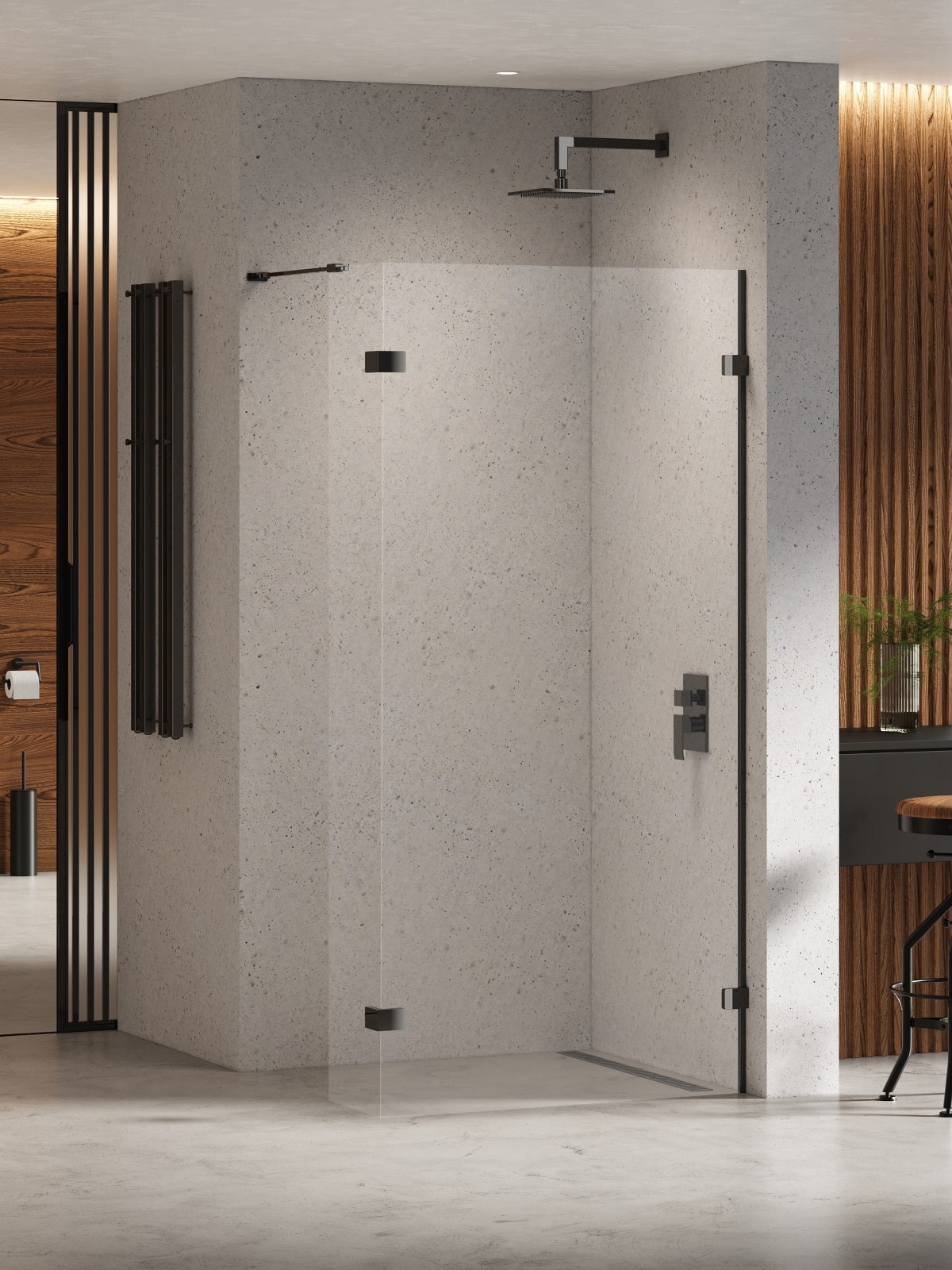 New Trendy Eventa Black Chrome parete doccia walk-in 160 cm nero lucida/vetro trasparente EXK-6316