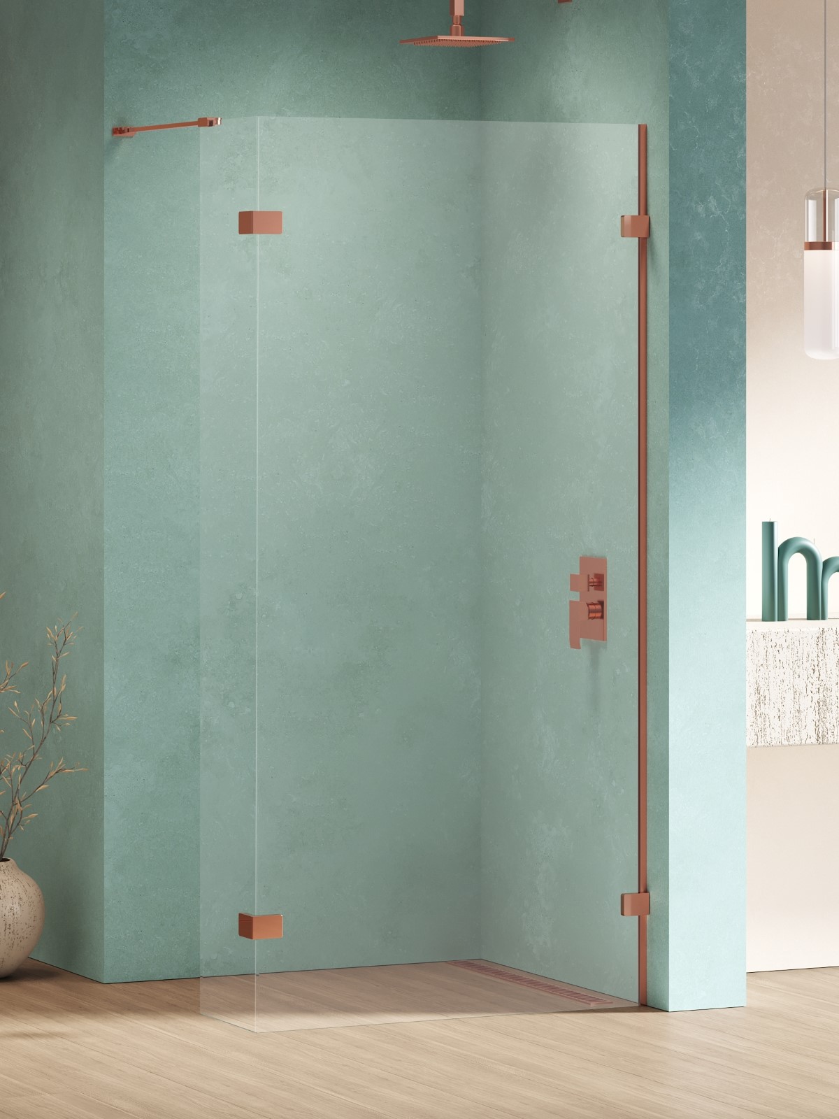 New Trendy Eventa Copper Shine parete doccia walk-in 160 cm rame lucida/vetro trasparente EXK-6541
