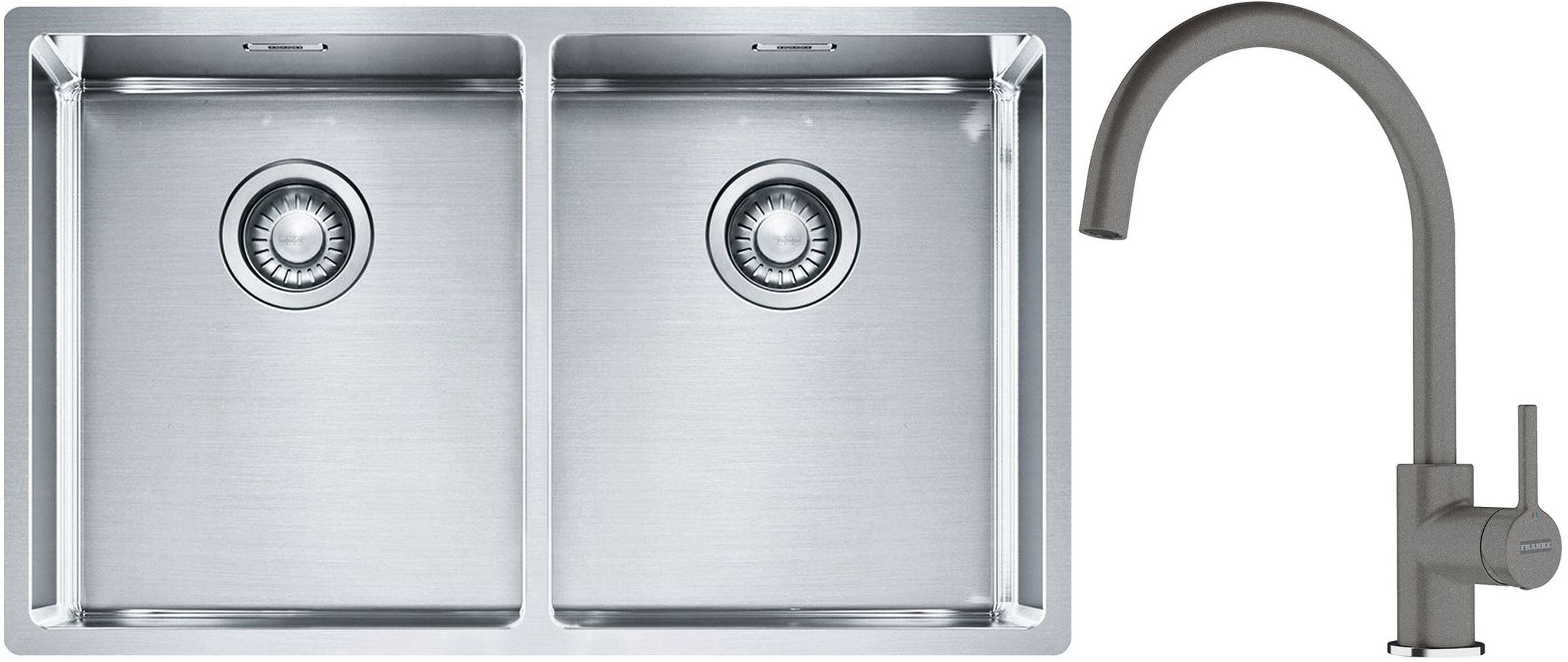Set lavello in acciaio Franke Box 127.0370.188, rubinetto da cucina Franke Lina 115.0626.022