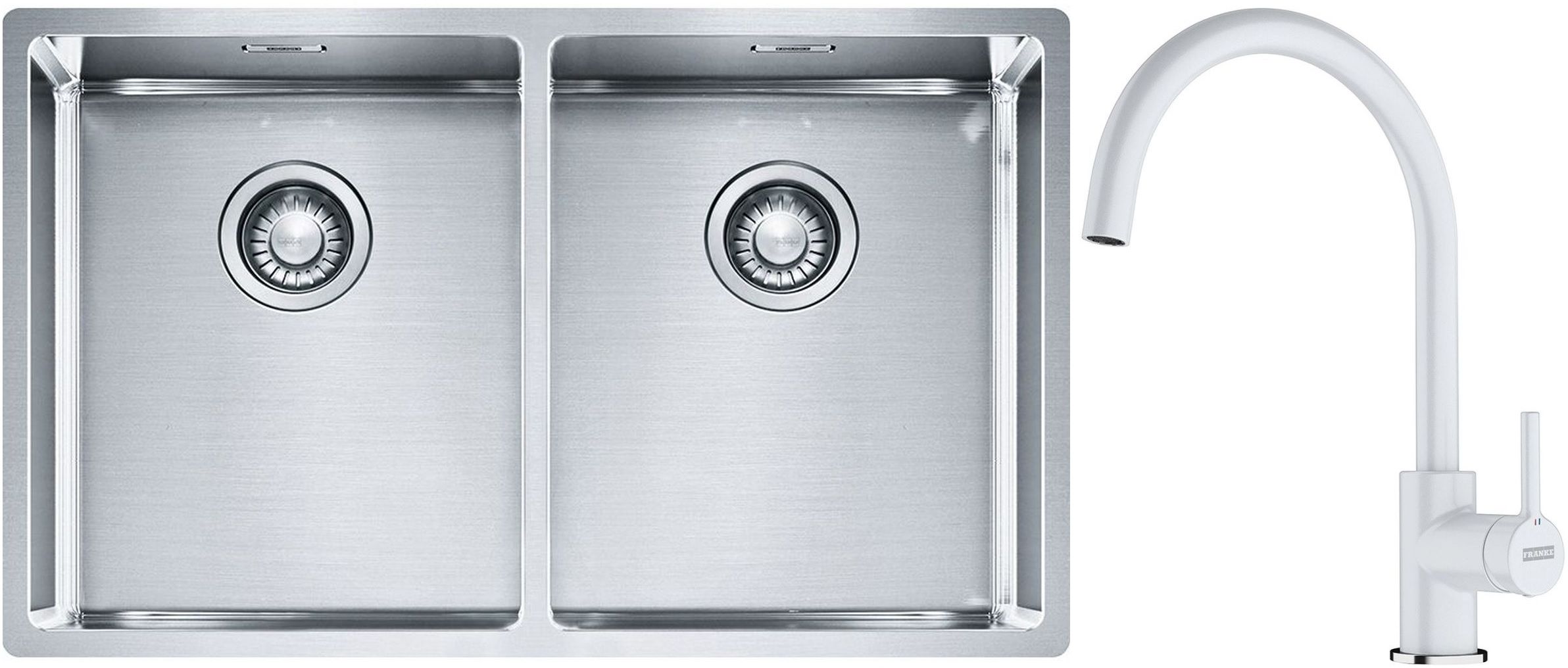 Set lavello in acciaio Franke Box 127.0370.188, rubinetto da cucina Franke Lina 115.0626.024
