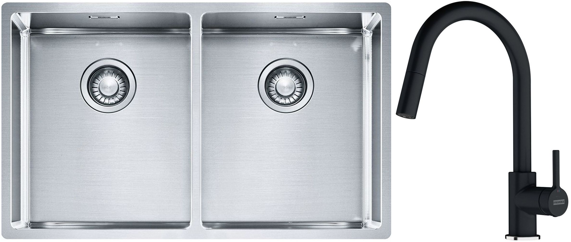 Set lavello in acciaio Franke Box 127.0370.188, rubinetto da cucina Franke Lina 115.0626.057