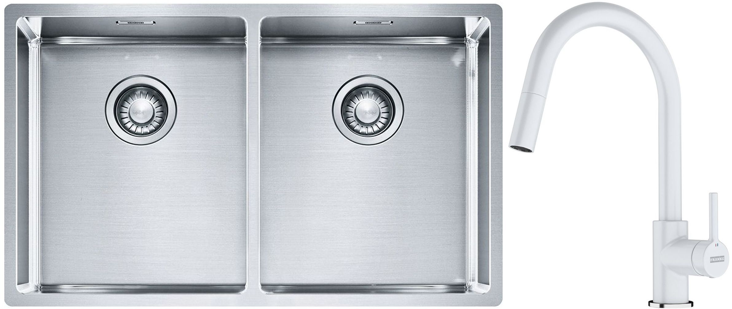 Set lavello in acciaio Franke Box 127.0370.188, rubinetto da cucina Franke Lina 115.0626.081