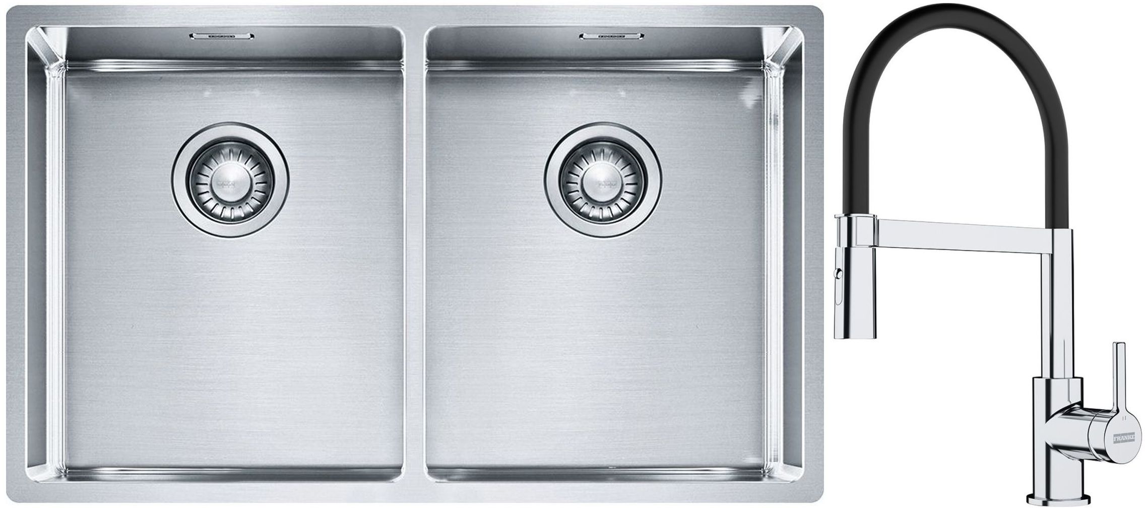 Set lavello in acciaio Franke Box 127.0370.188, rubinetto da cucina Franke Lina 115.0626.085