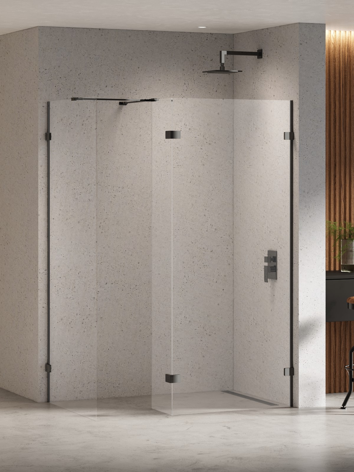 New Trendy Eventa Black Chrome parete doccia walk-in 90 cm nero lucida/vetro trasparente EXK-6329