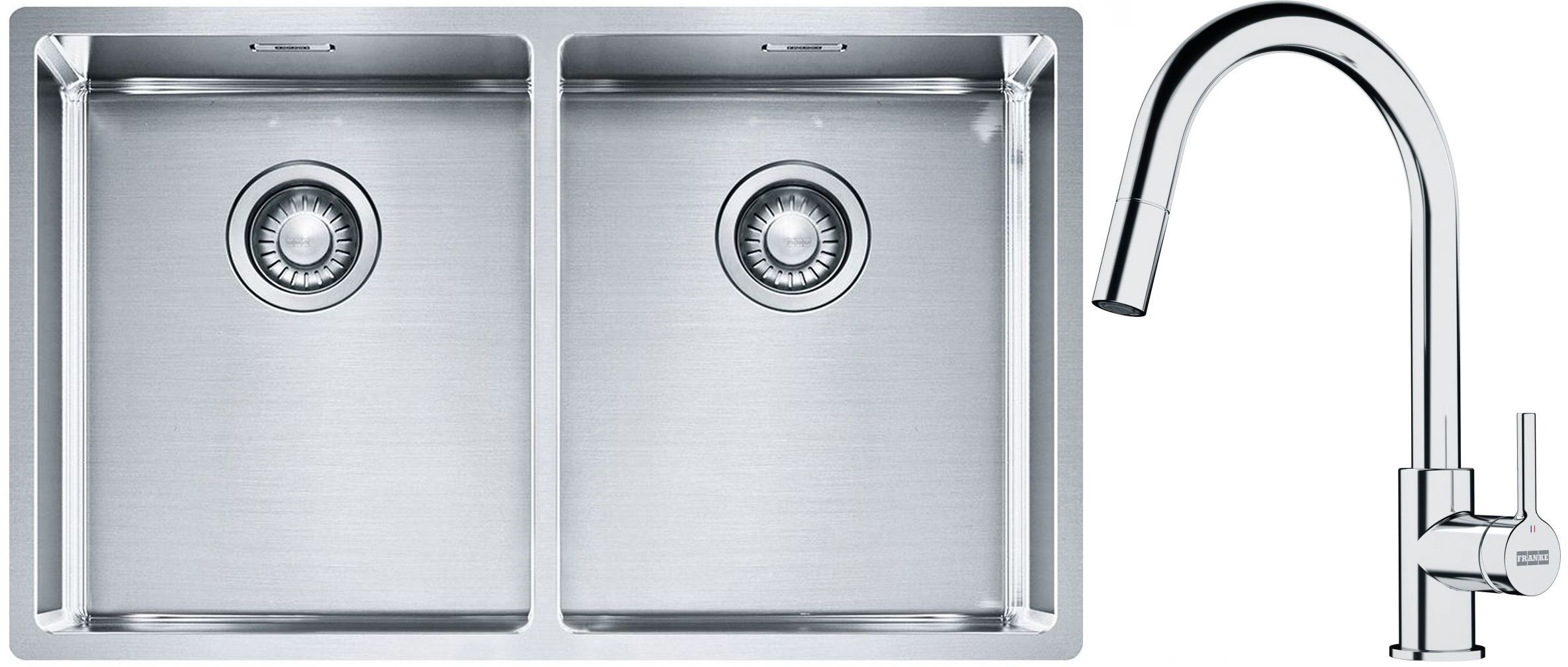 Set lavello in acciaio Franke Box 127.0370.188, rubinetto da cucina Franke Lina 115.0693.229