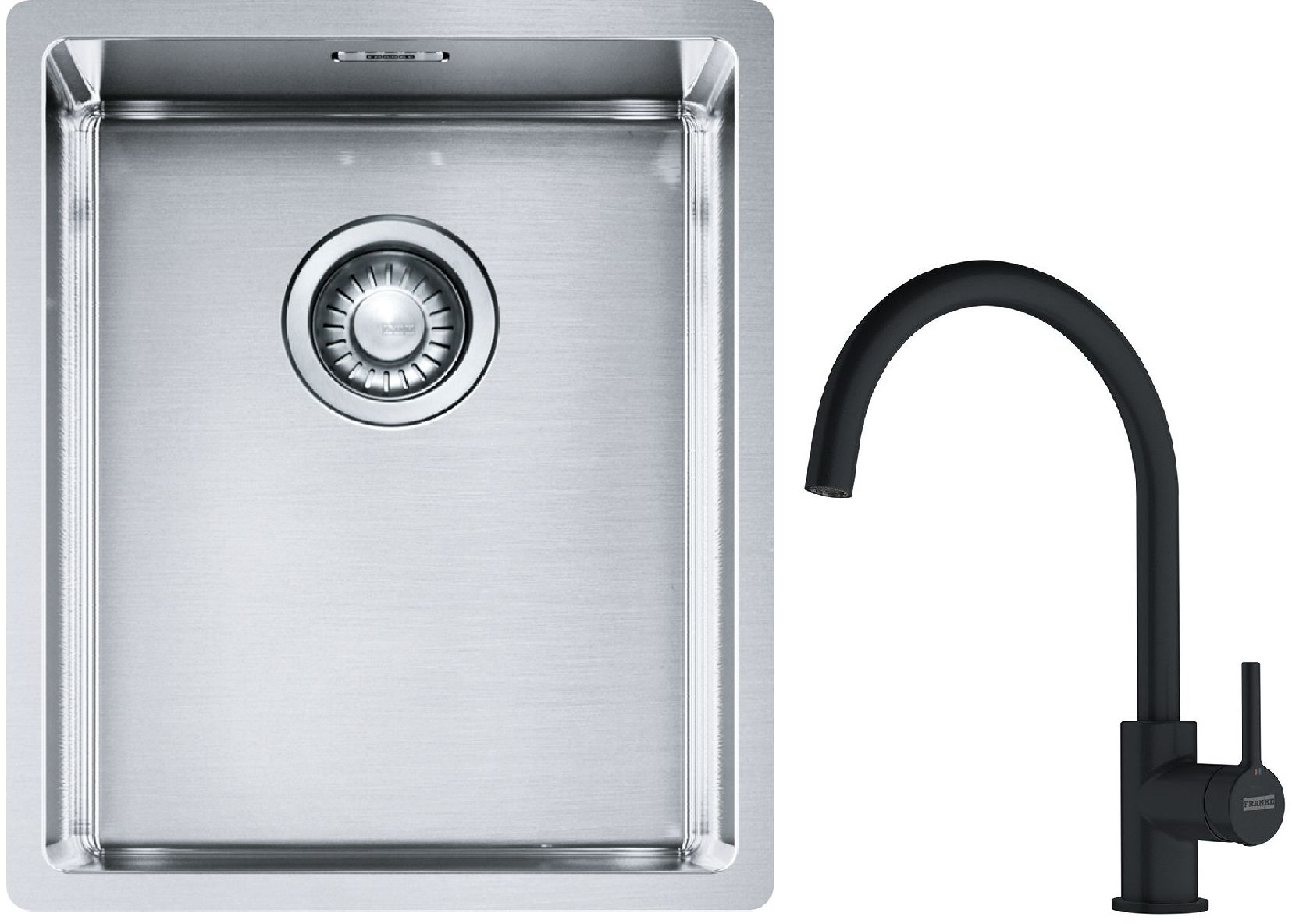 Set lavello in acciaio Franke Box 127.0453.653, rubinetto da cucina Franke Lina 115.0626.019