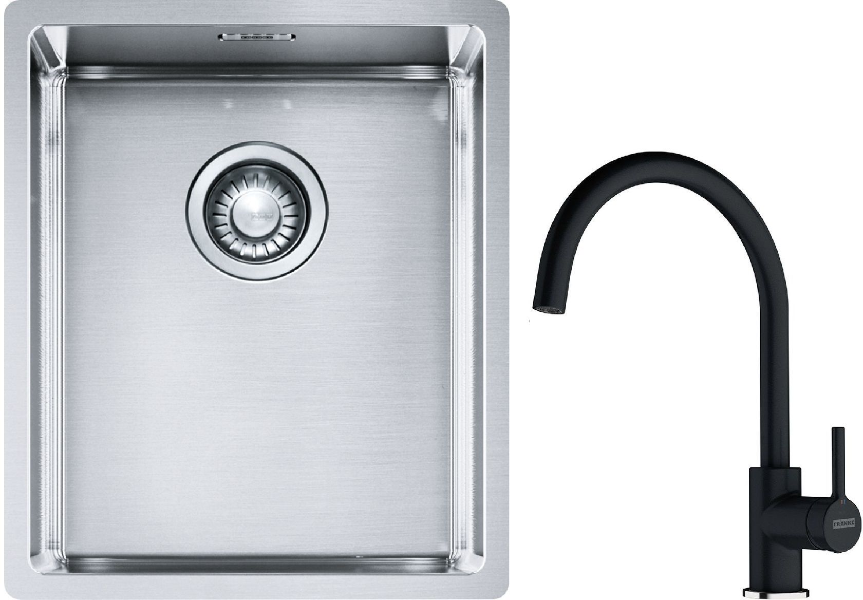 Set lavello in acciaio Franke Box 127.0453.653, rubinetto da cucina Franke Lina 115.0626.020