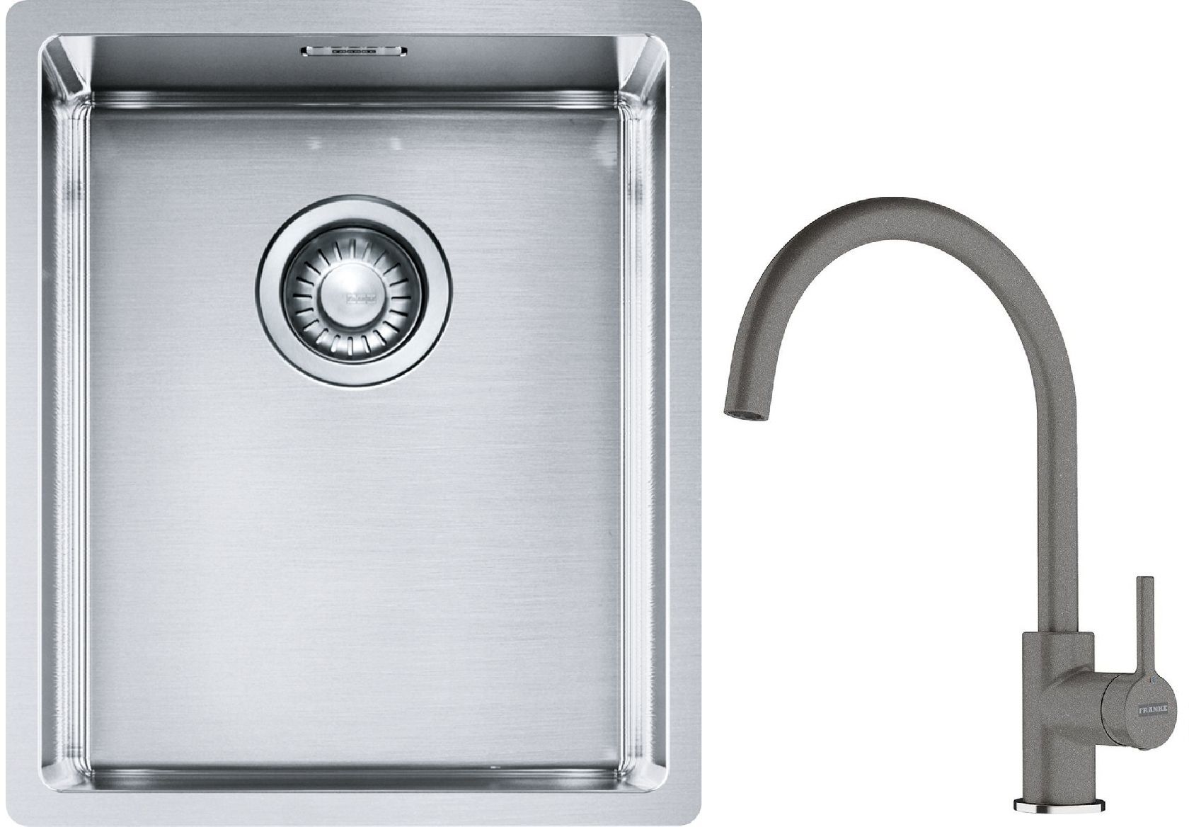 Set lavello in acciaio Franke Box 127.0453.653, rubinetto da cucina Franke Lina 115.0626.022