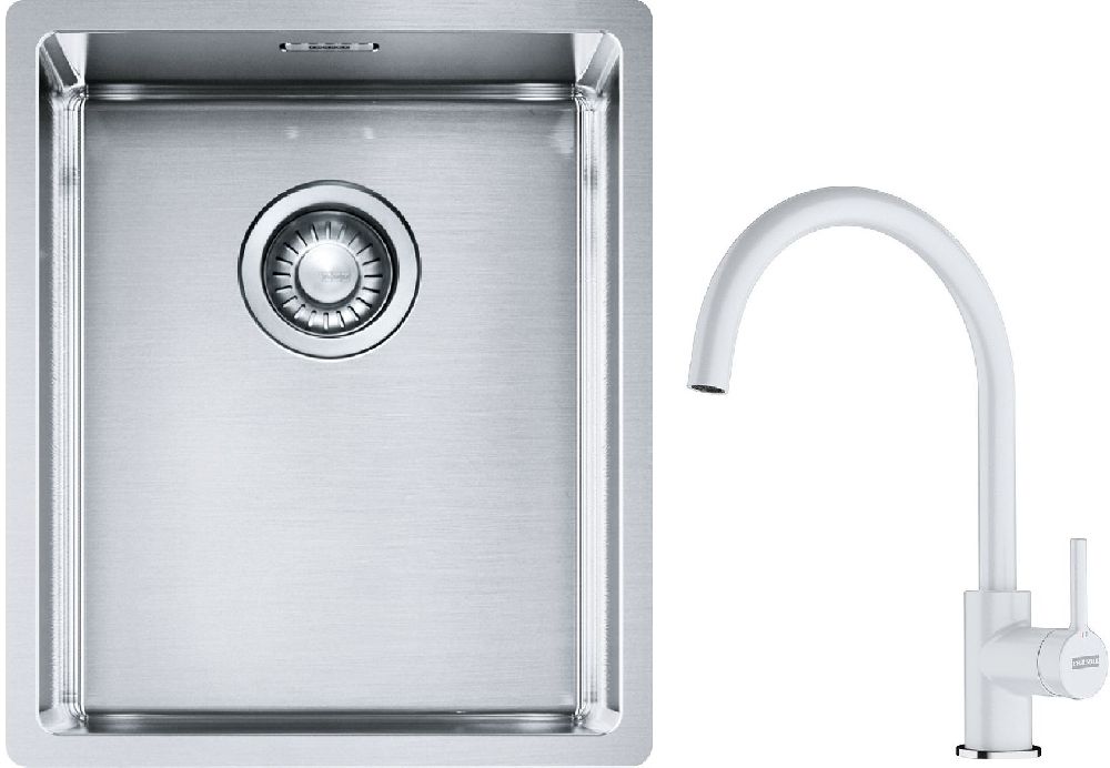 Set lavello in acciaio Franke Box 127.0453.653, rubinetto da cucina Franke Lina 115.0626.024