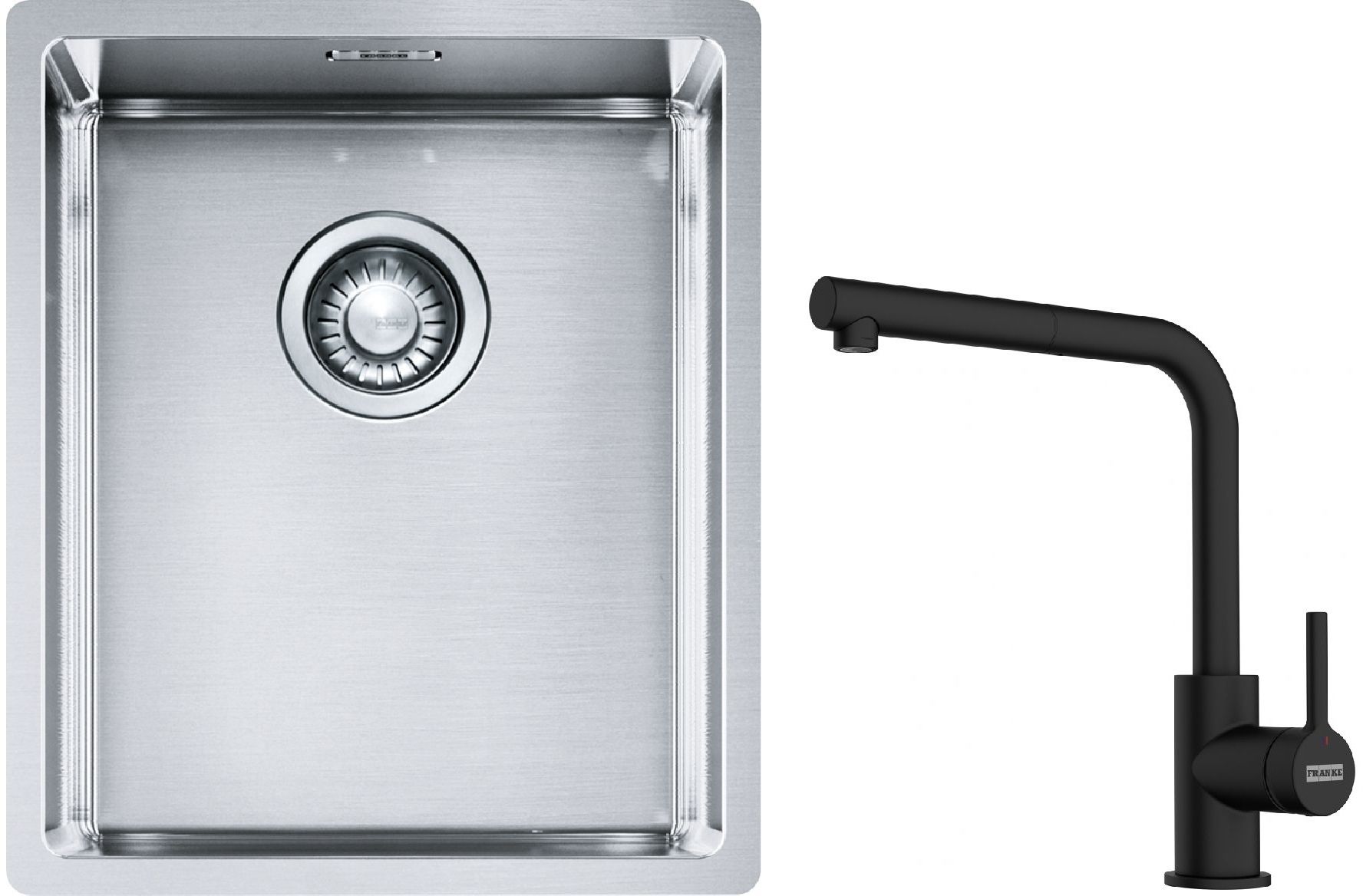 Set lavello in acciaio Franke Box 127.0453.653, rubinetto da cucina Franke Lina 115.0712.435