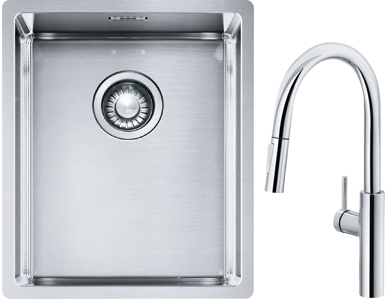 Set rubinetto da cucina Franke Pescara L Slide-In 115.0538.940, lavello in acciaio Franke Box 127.0453.653