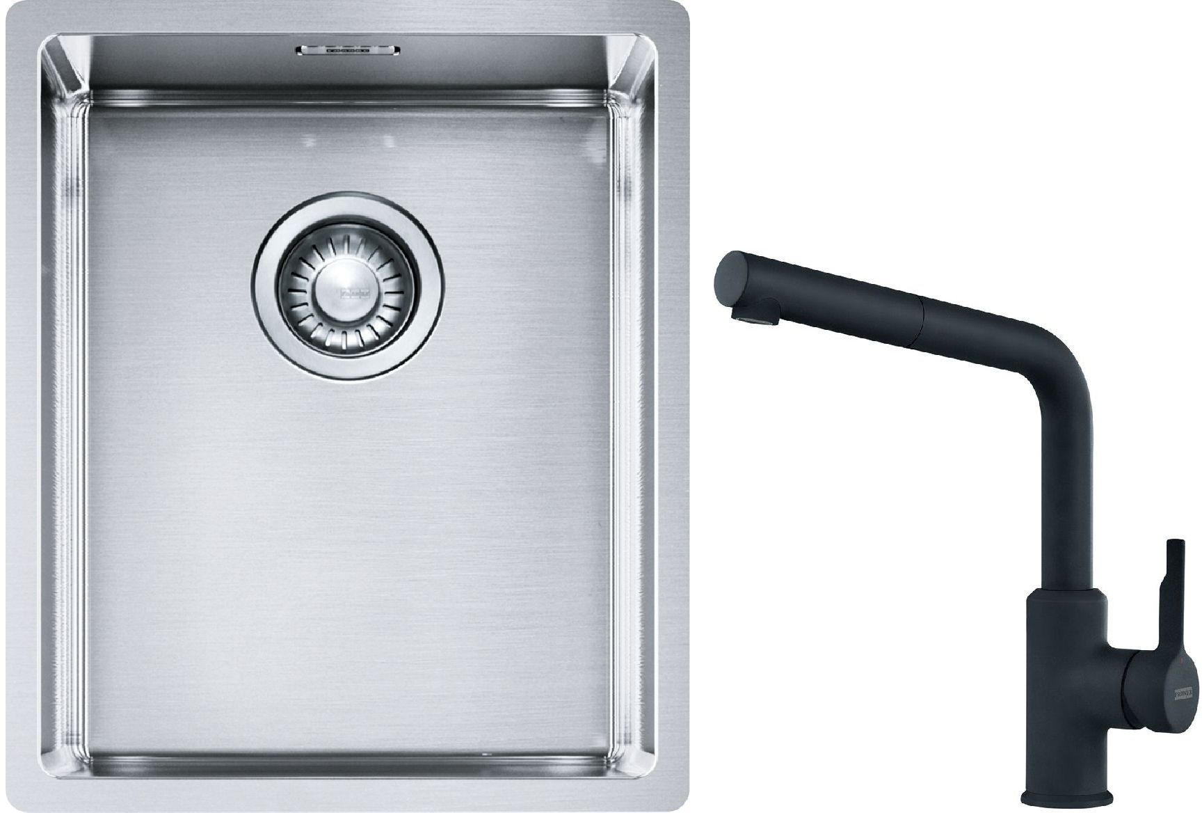 Set lavello in acciaio Franke Box 127.0453.653, rubinetto da cucina Franke Urban 115.0627.523