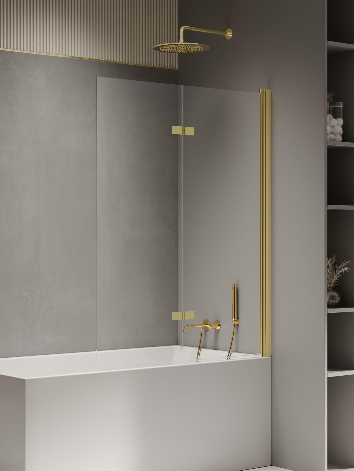 New Trendy New Soleo parete vasca 100 cm 2 ante oro lucida/vetro trasparente P-0105