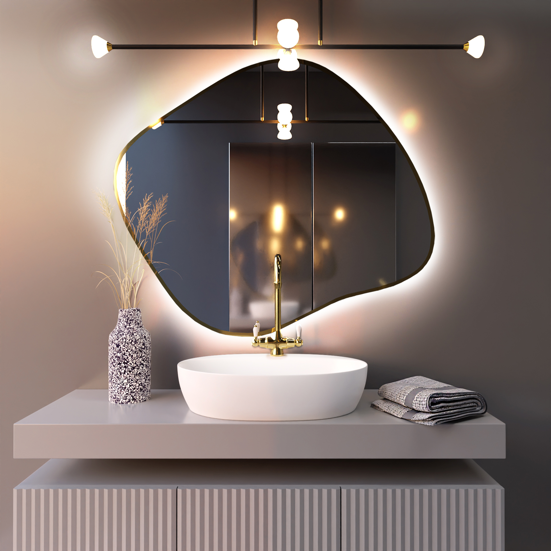 Baltica Design Bright Stain III specchio 70x60 cm con illuminazione con tappetino riscaldante oro 5904107917900