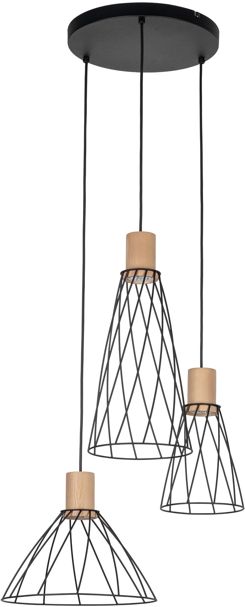TK Lighting Modesto lampada sospesa 3x10 W nero-legno 10188