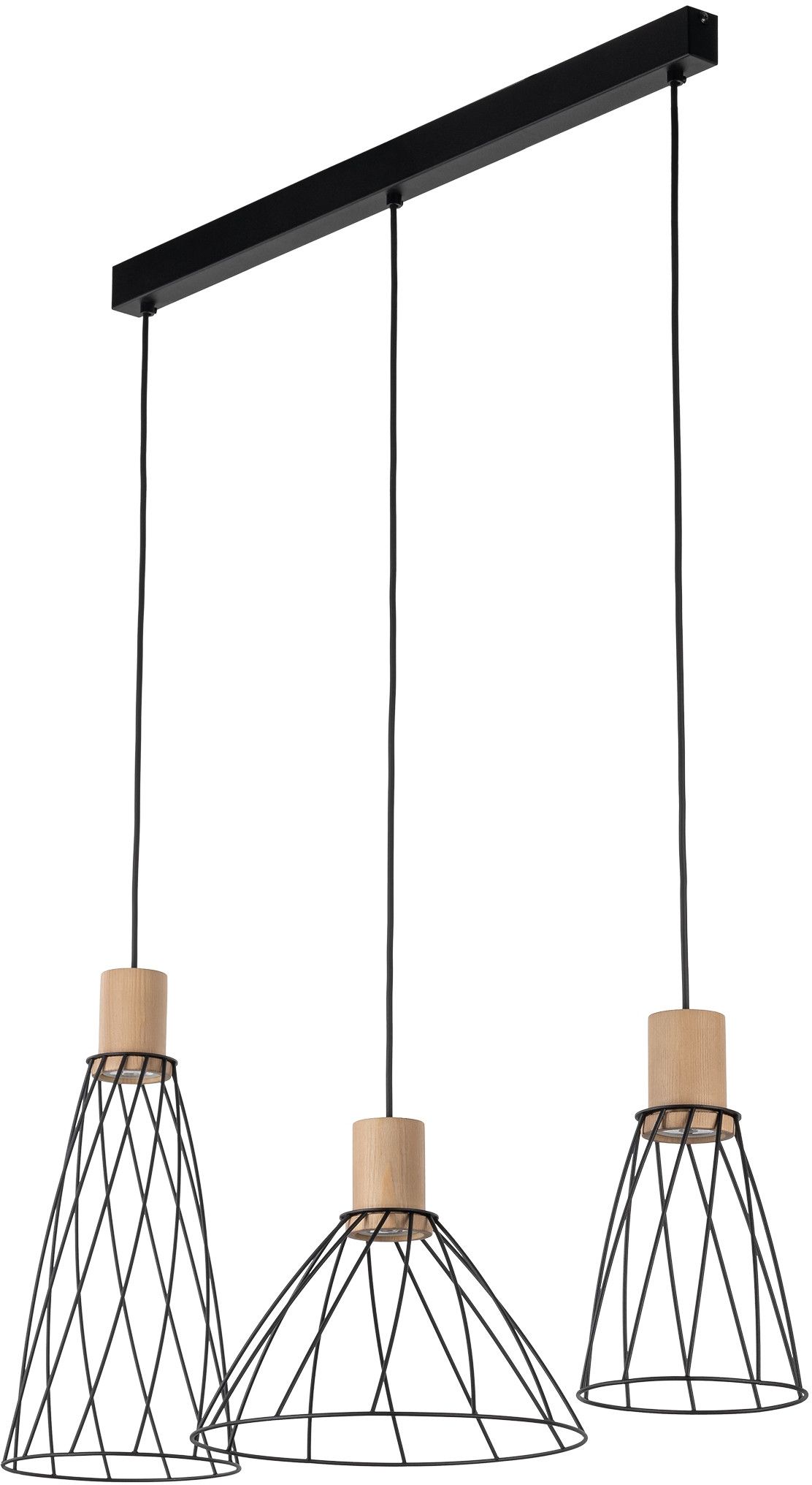 TK Lighting Modesto lampada sospesa 3x10 W nero-legno 10158