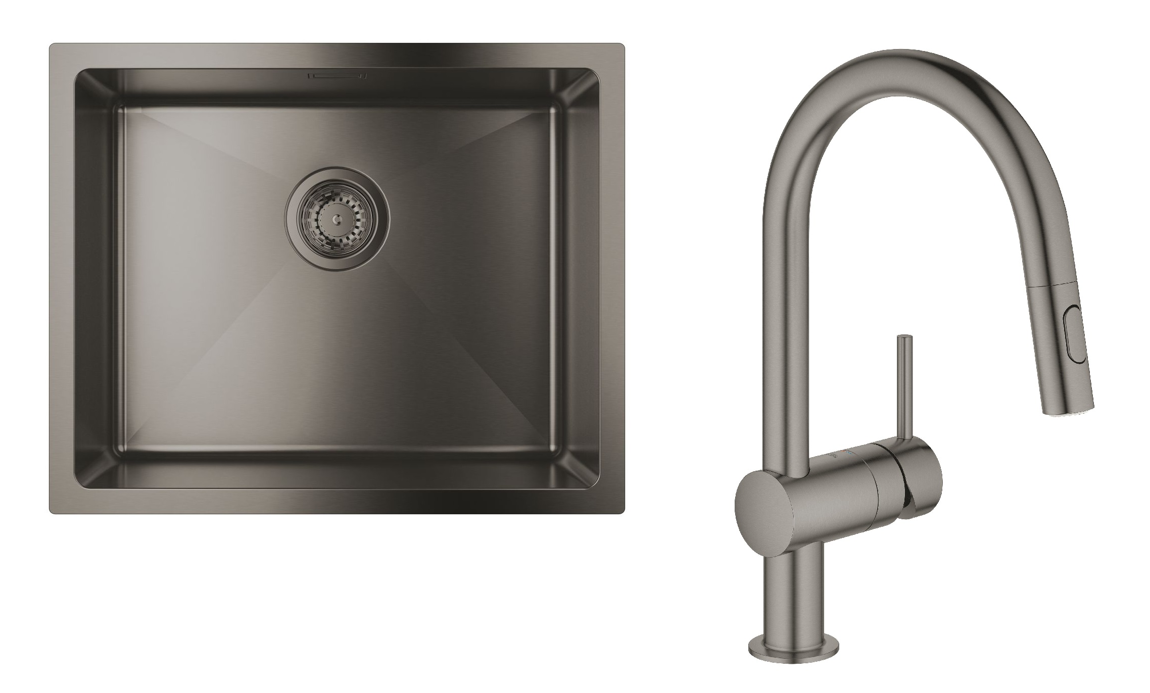 Set lavello in acciaio Grohe K700U 31574AL1, rubinetto da cucina Grohe Minta 32321AL2