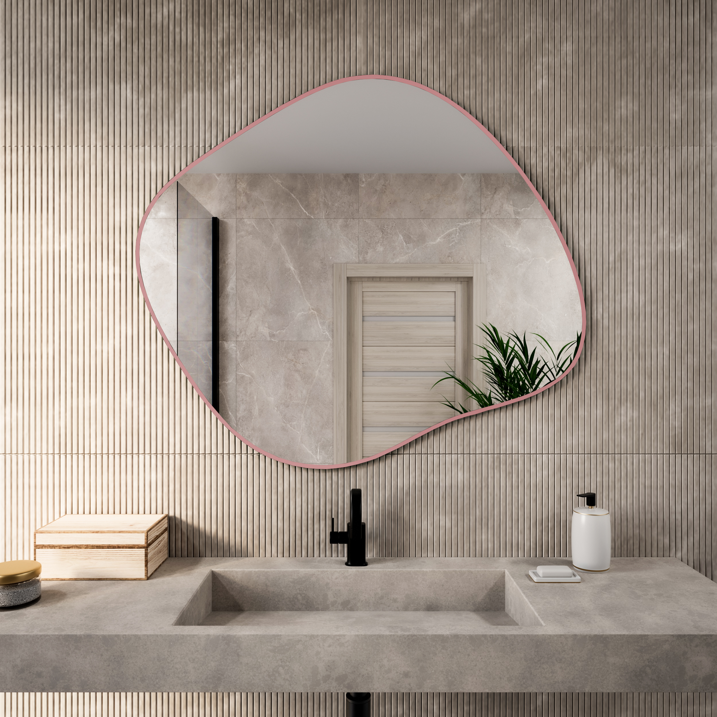 Baltica Design Tiny Border Stain III specchio 70x60 cm rosa 5904107931807